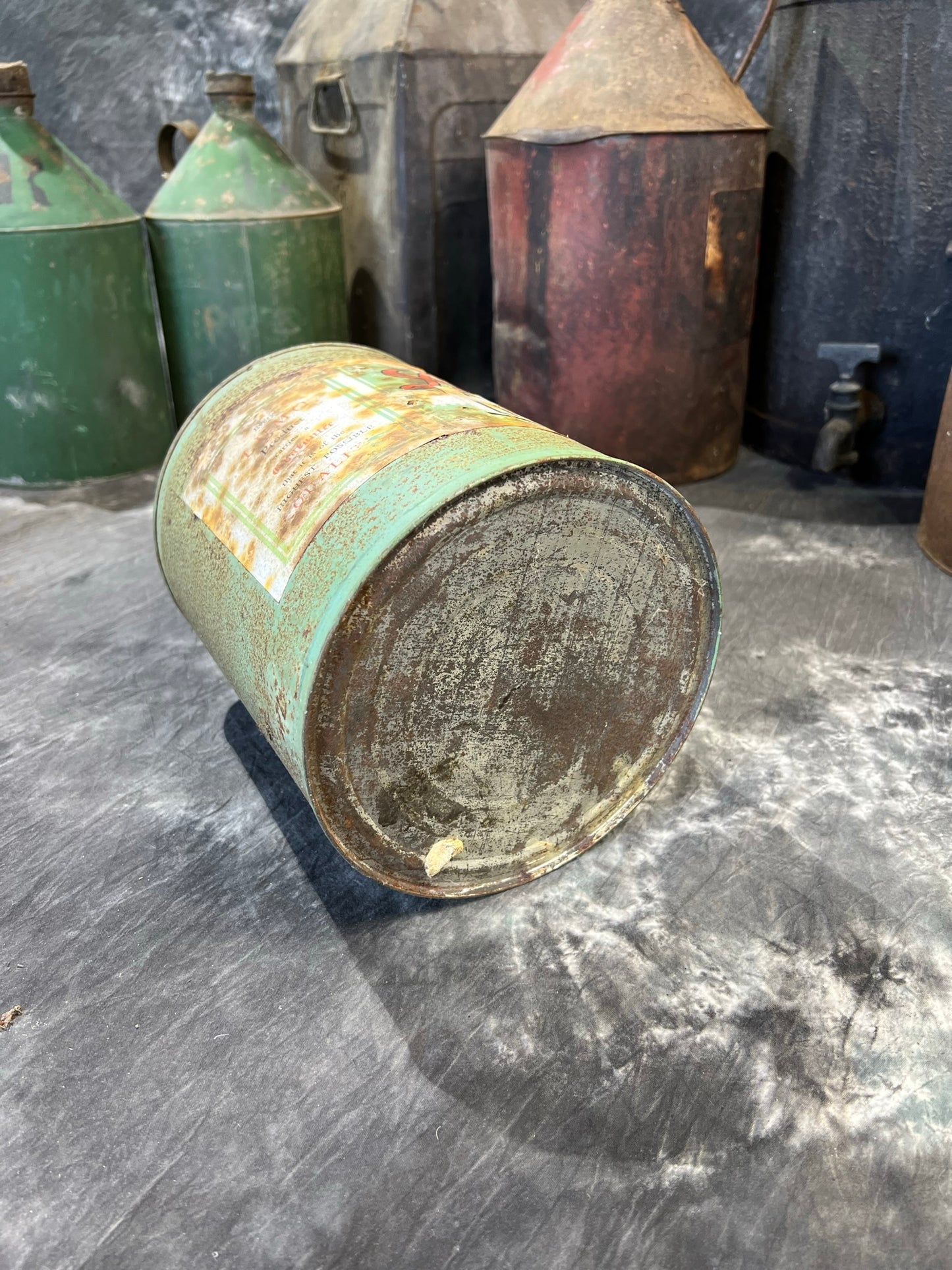 Vintage Lumo Metal Tin Can Rustic Shelf Display Farmhouse Patina Industrial Decor