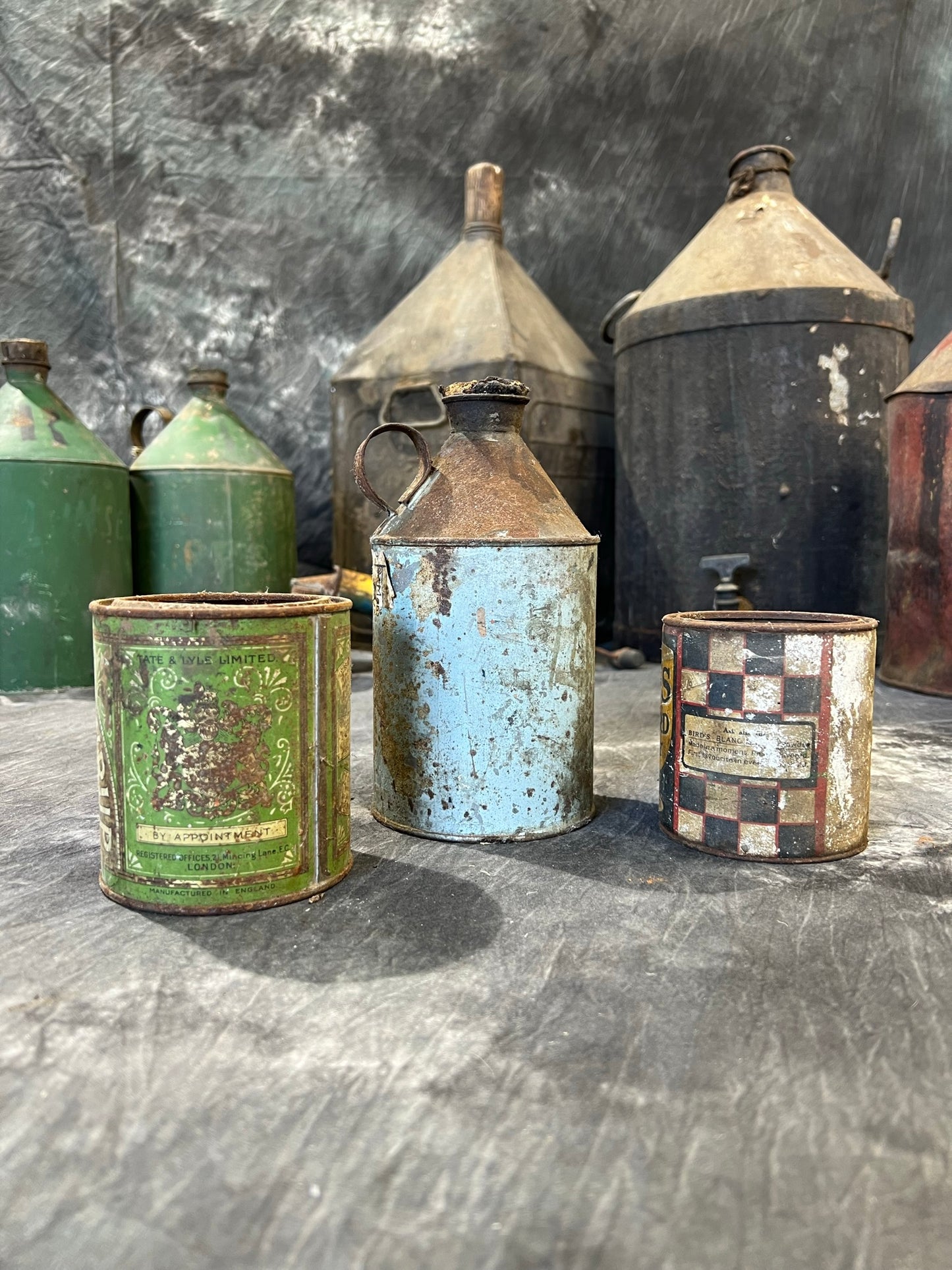 3x Vintage Metal Tin Cans Birds Custard Lyles Syrup Old Advertising Rustic Decor Display