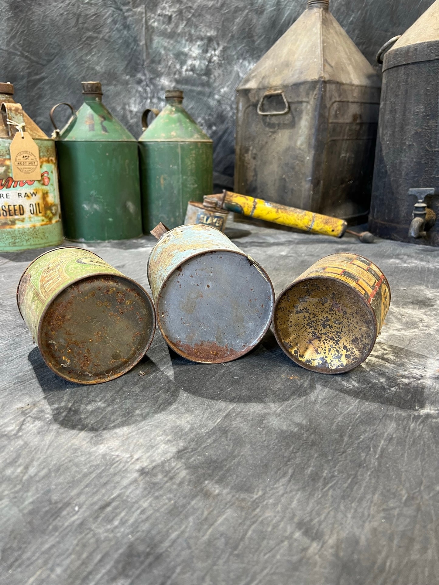 3x Vintage Metal Tin Cans Birds Custard Lyles Syrup Old Advertising Rustic Decor Display