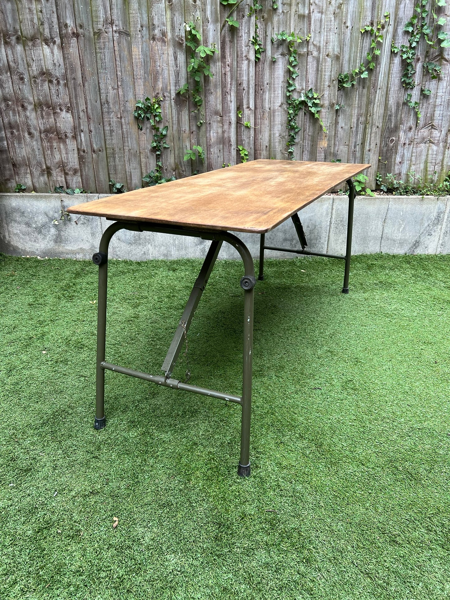 Rustic Vintage Wooden Folding Trestle Table Industrial Farmhouse Dining Garden Reclaimed Army