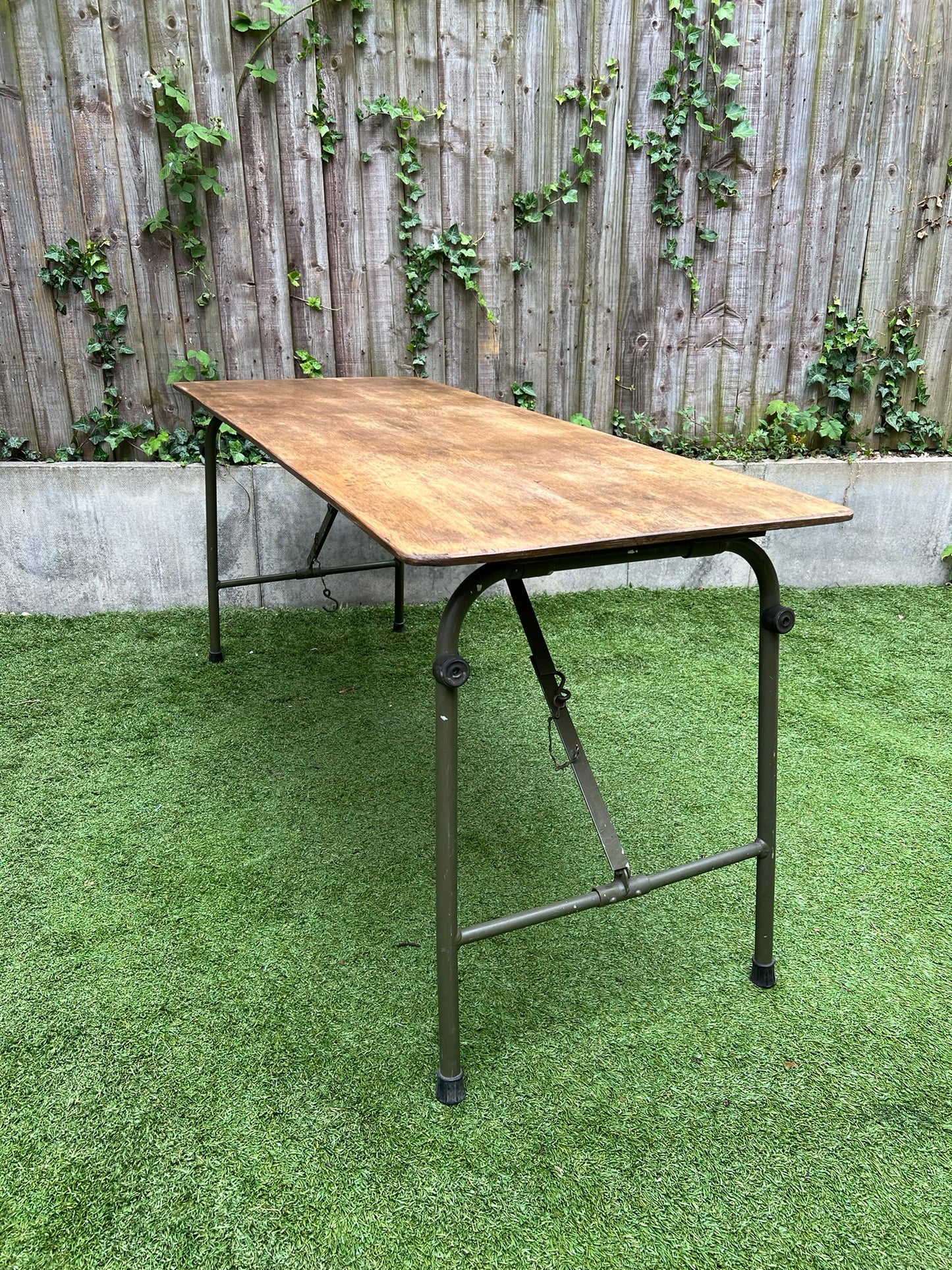 Rustic Vintage Wooden Folding Trestle Table Industrial Farmhouse Dining Garden Reclaimed Army