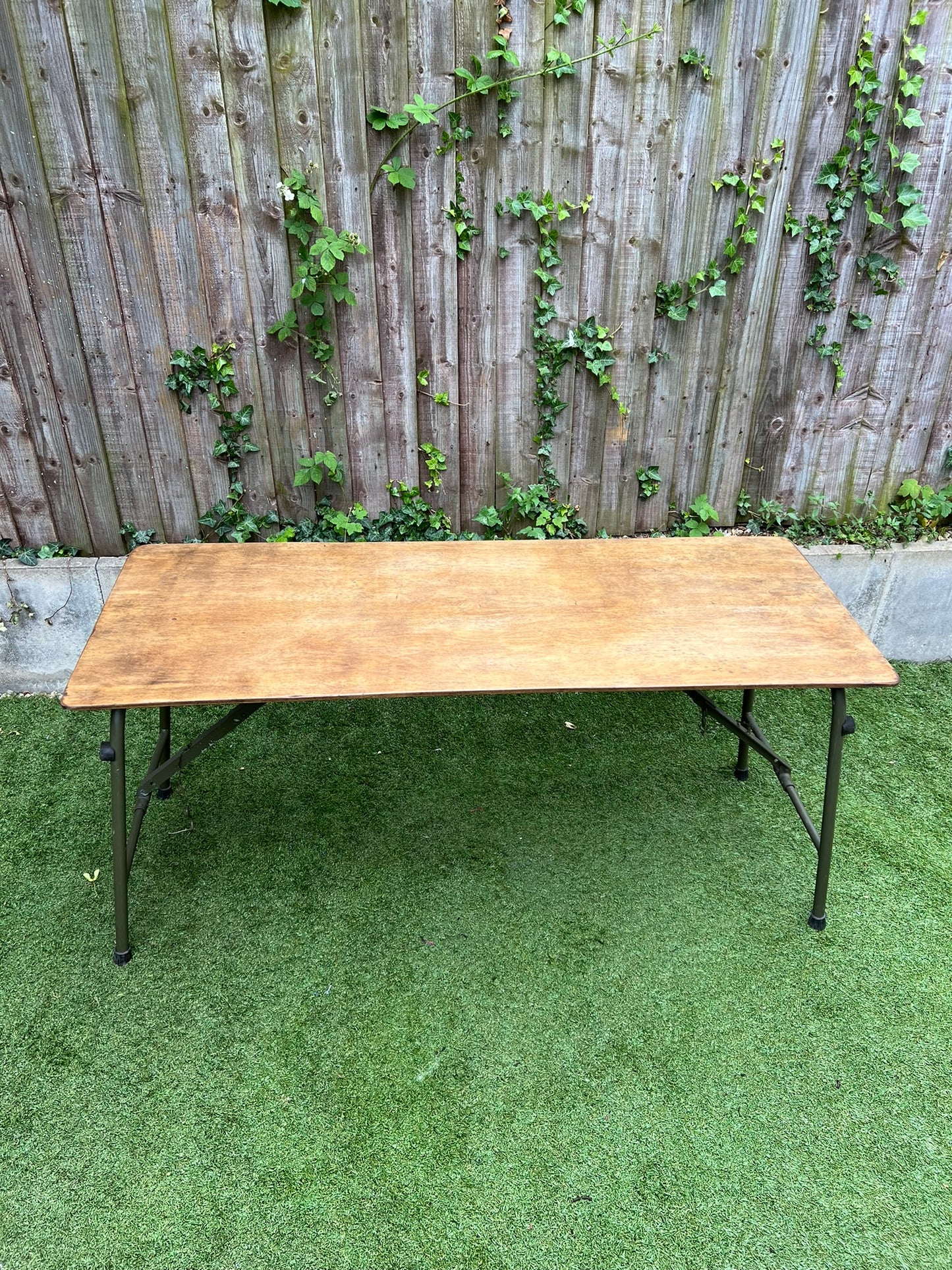 Rustic Vintage Wooden Folding Trestle Table Industrial Farmhouse Dining Garden Reclaimed Army