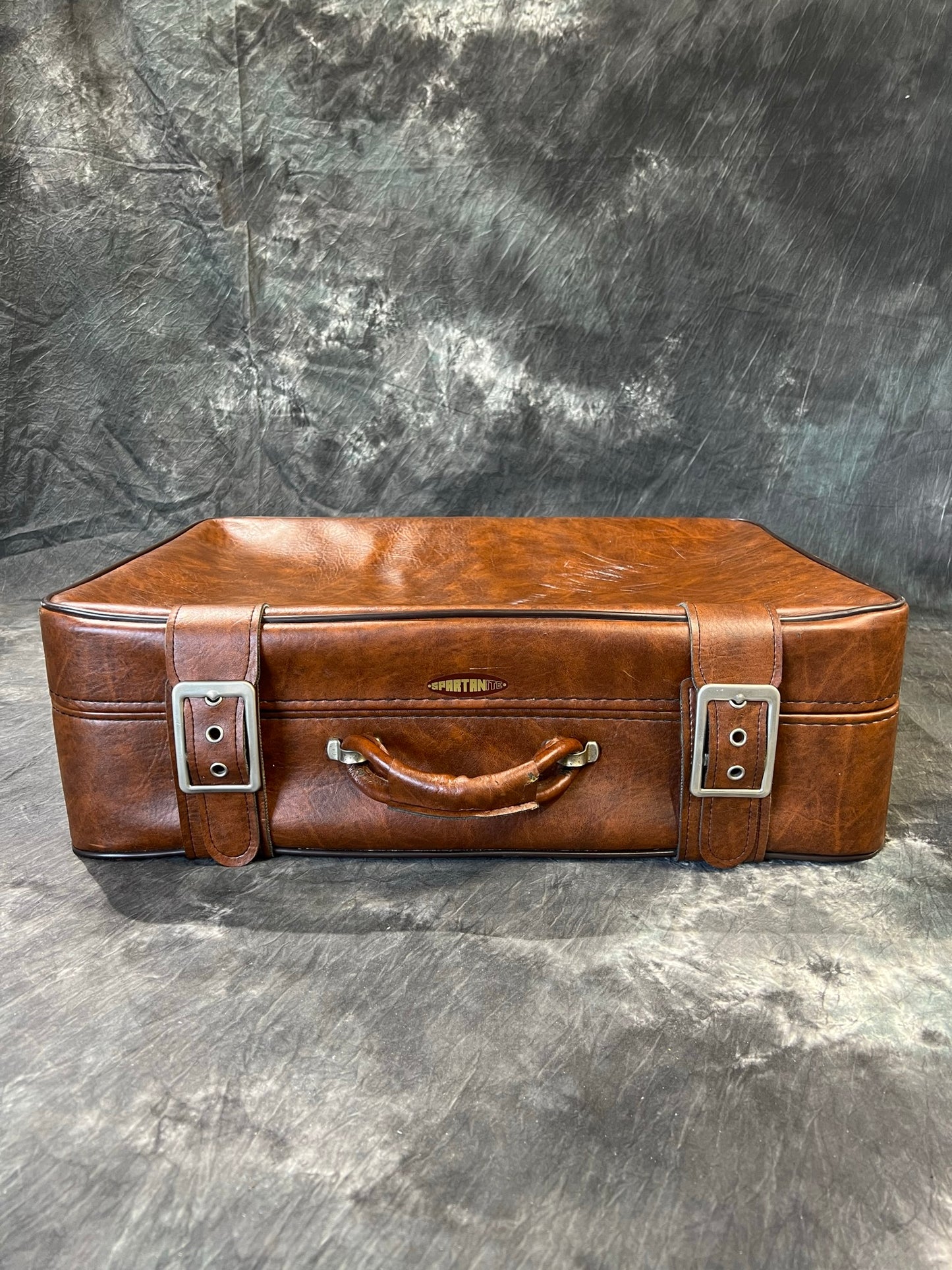 Vintage Brown Leather Suitcase Motor Luggage Retro Travel Trunk Boho Décor Display
