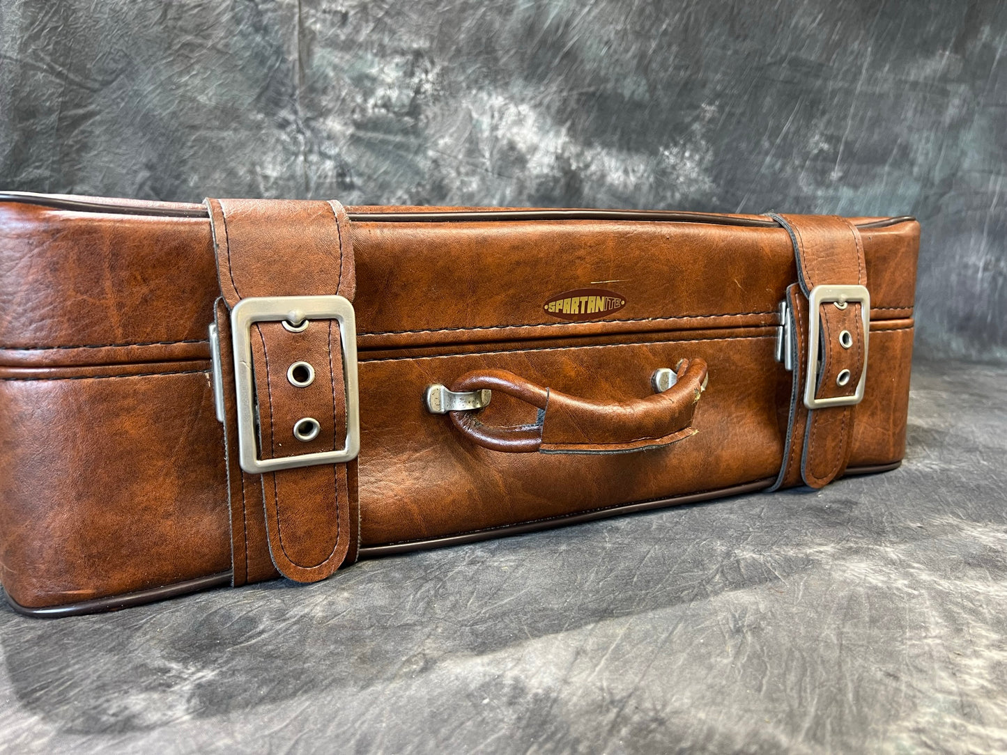 Vintage Brown Leather Suitcase Motor Luggage Retro Travel Trunk Boho Décor Display