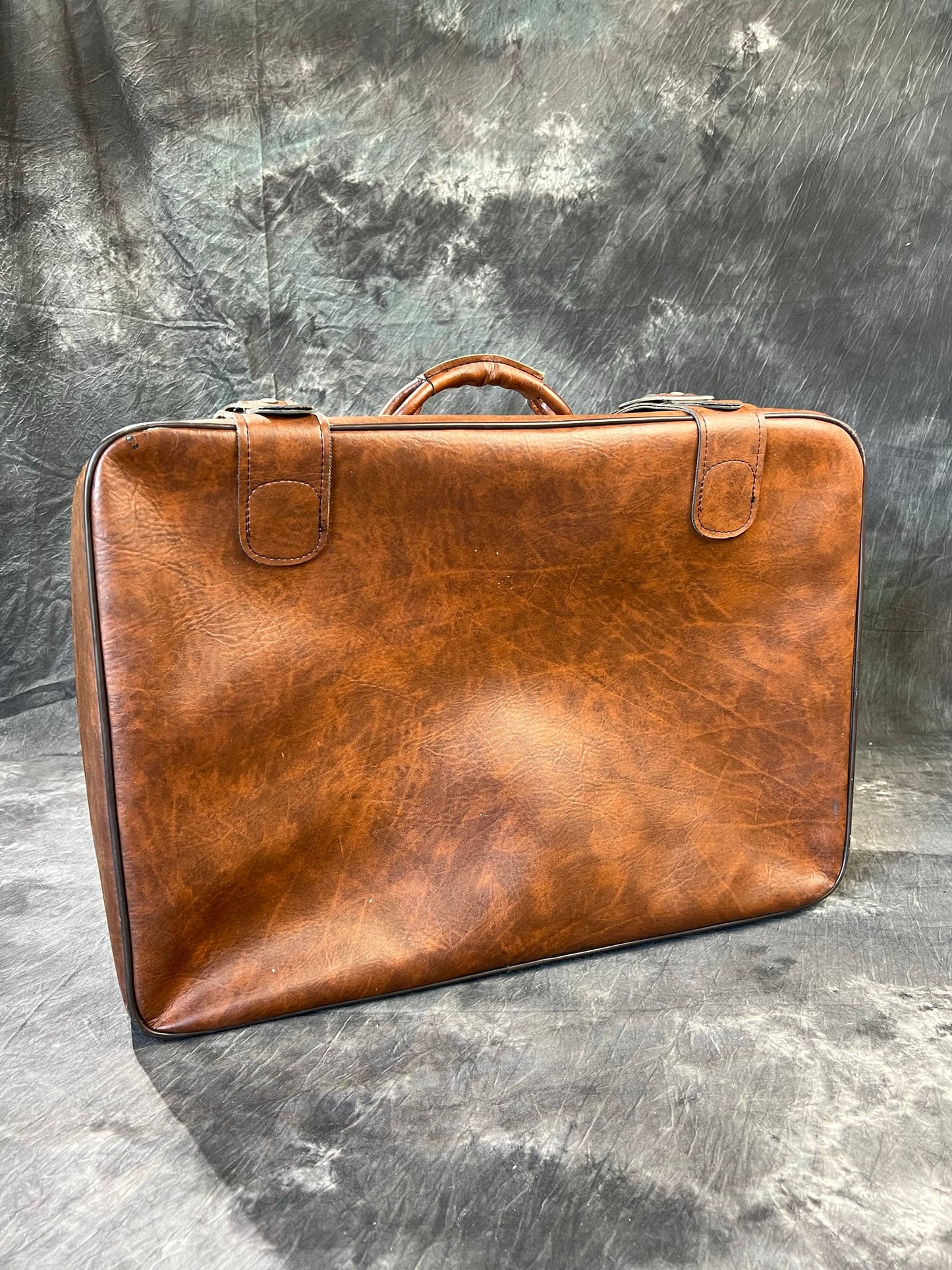 Vintage Brown Leather Suitcase Motor Luggage Retro Travel Trunk Boho Décor Display