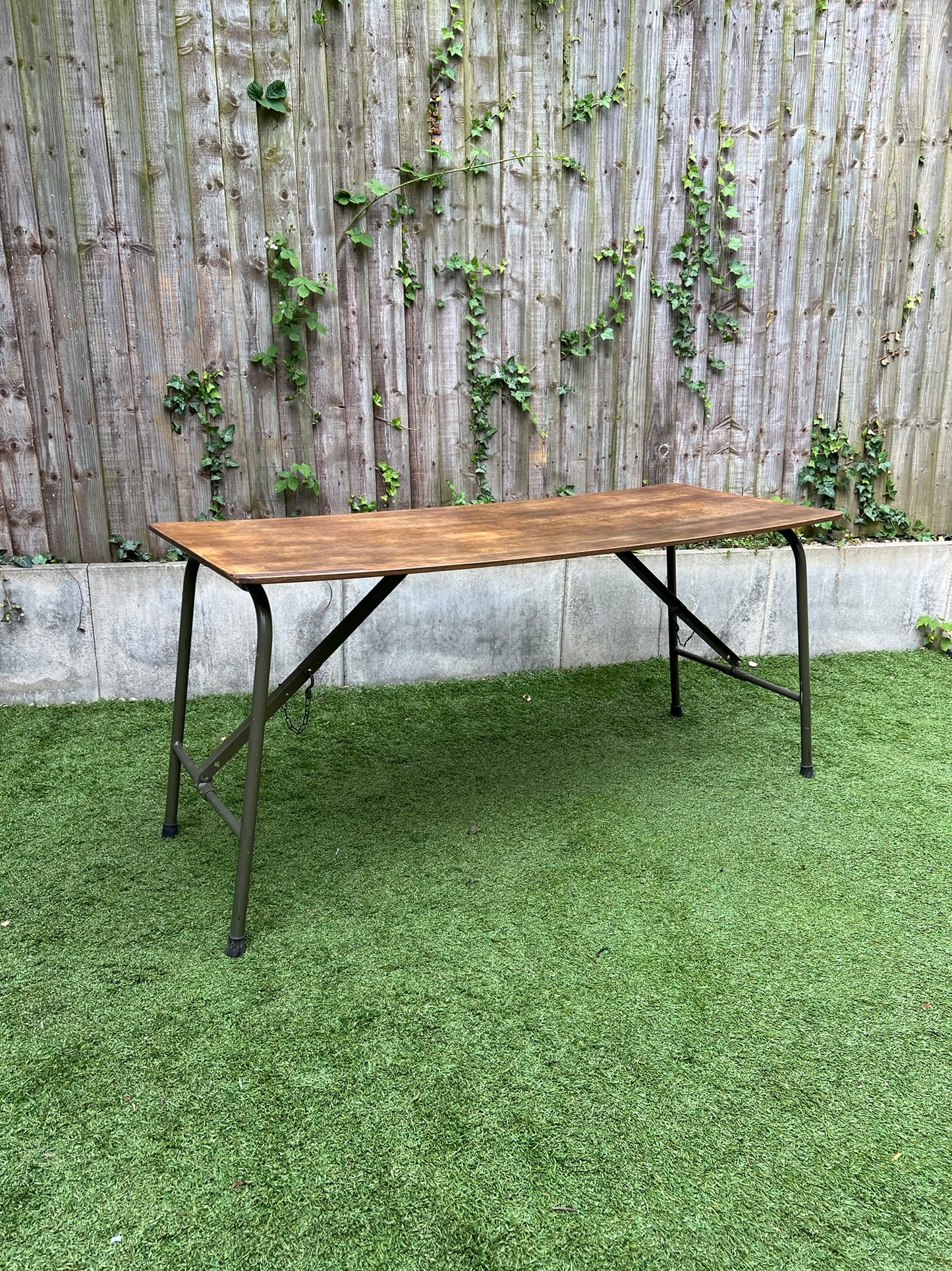 Rustic Vintage Wooden Folding Trestle Table Industrial Farmhouse Dining Garden Reclaimed Army