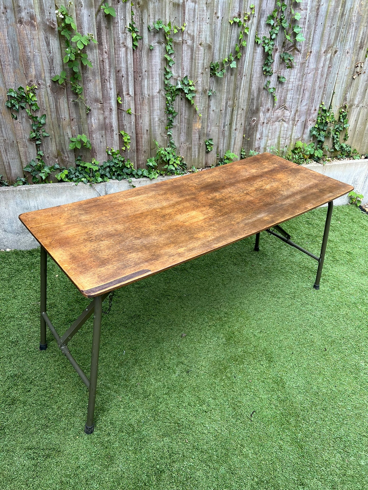 Rustic Vintage Wooden Folding Trestle Table Industrial Farmhouse Dining Garden Reclaimed Army