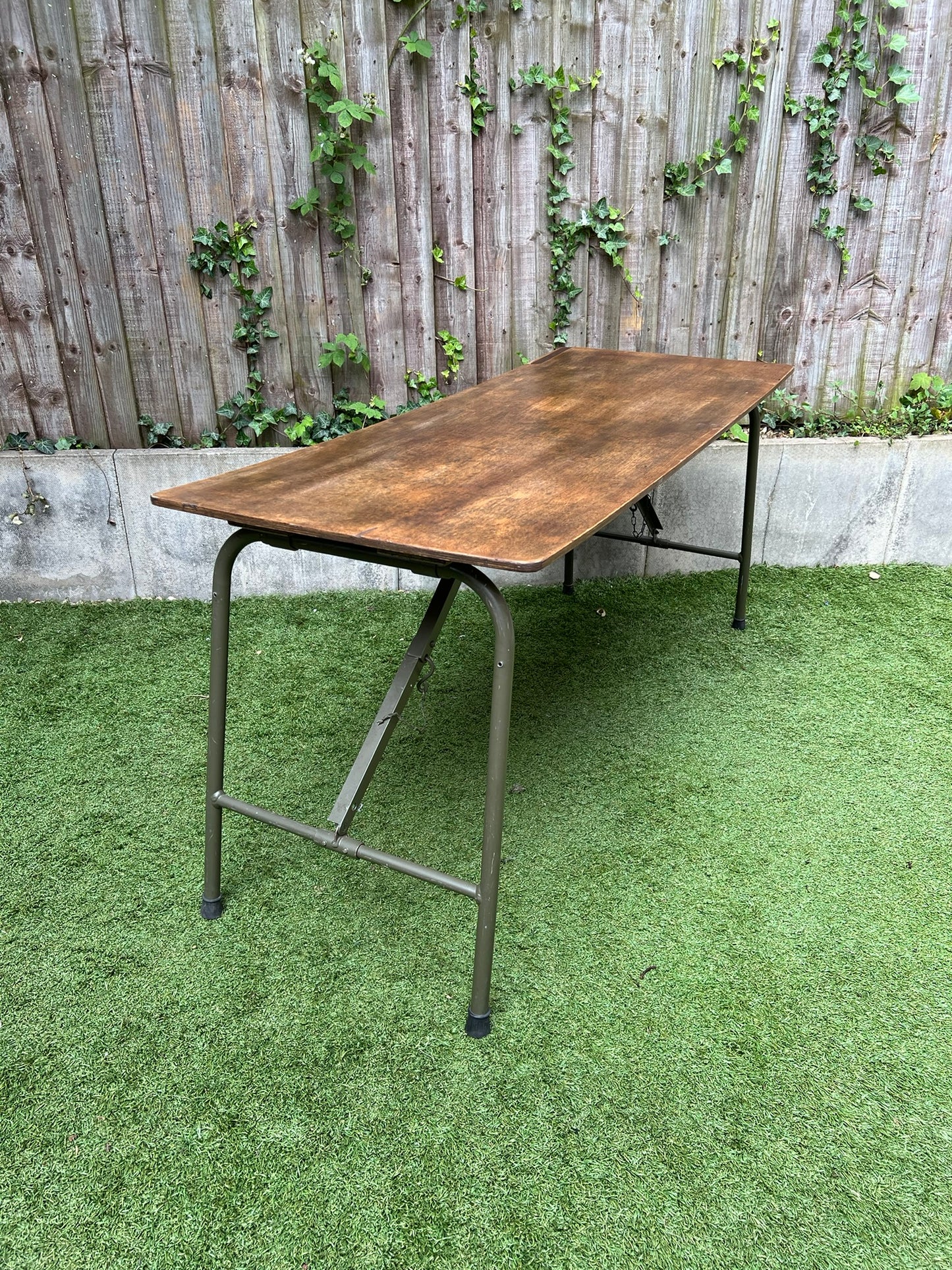 Rustic Vintage Wooden Folding Trestle Table Industrial Farmhouse Dining Garden Reclaimed Army