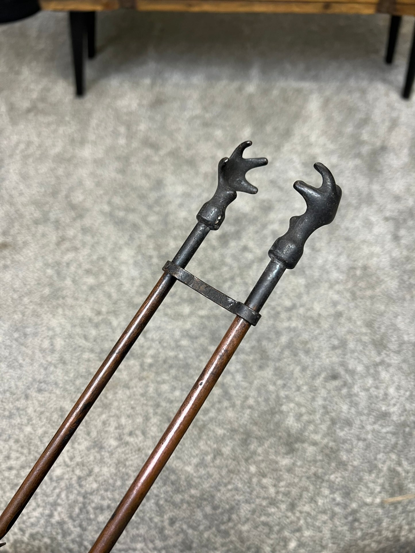 Antique Copper Fireplace Tongs Dragon Lion Claw Vintage Coal Tool Boho Nouveau