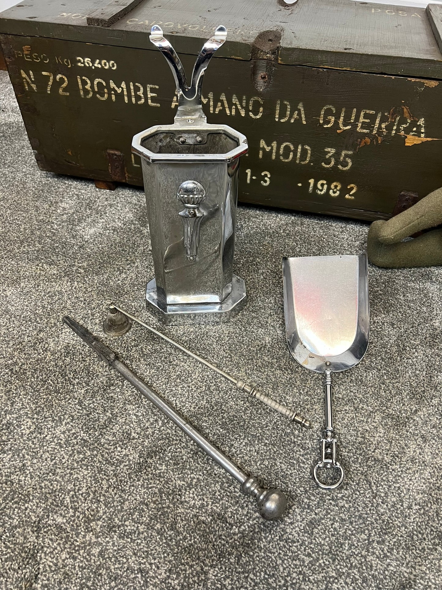Vintage Art Deco Chrome Fireplace Tools Fire Companion "Mastercraft Production"