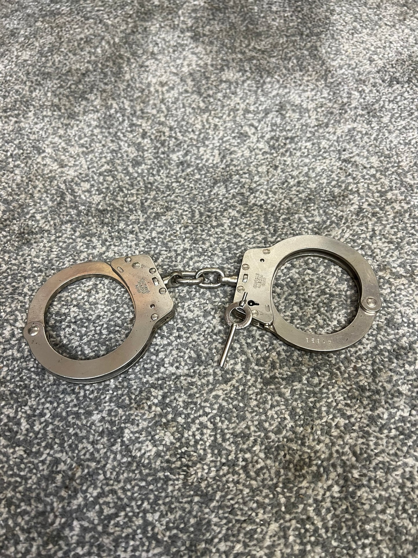 Genuine Ex Police Hiatt Chain Handcuffs & Key Collectible Security Restraints