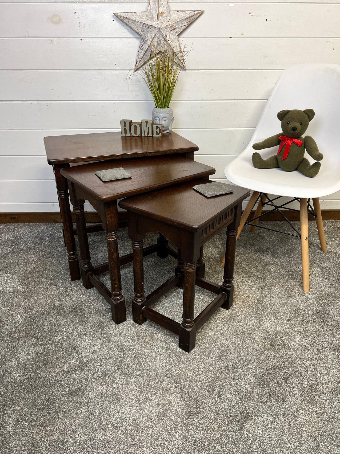 Vintage Oak Nesting Tables Set of 3 Coffee Table Home Side Nest Table Farmhouse Rustic Decor