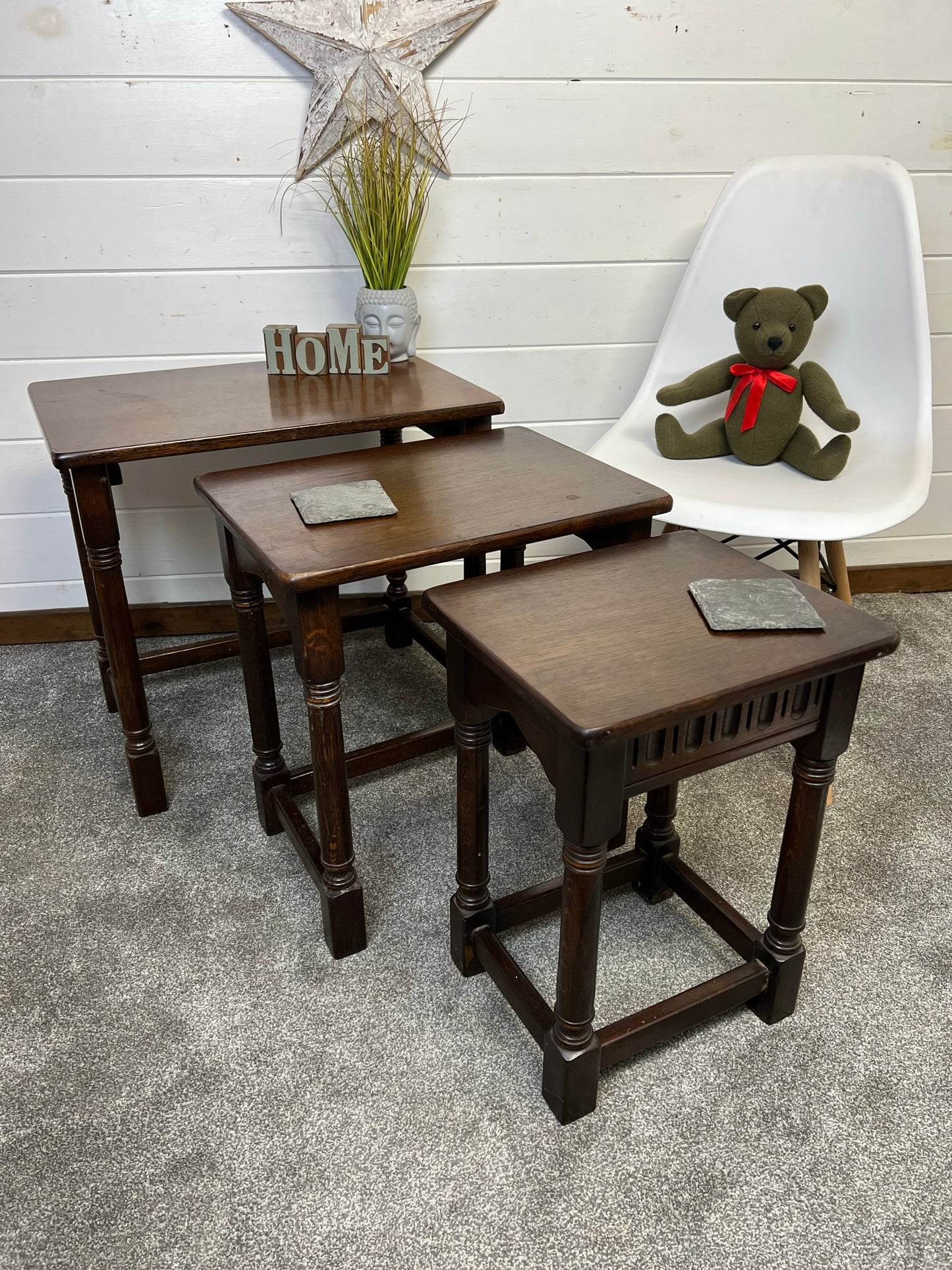 Vintage Oak Nesting Tables Set of 3 Coffee Table Home Side Nest Table Farmhouse Rustic Decor