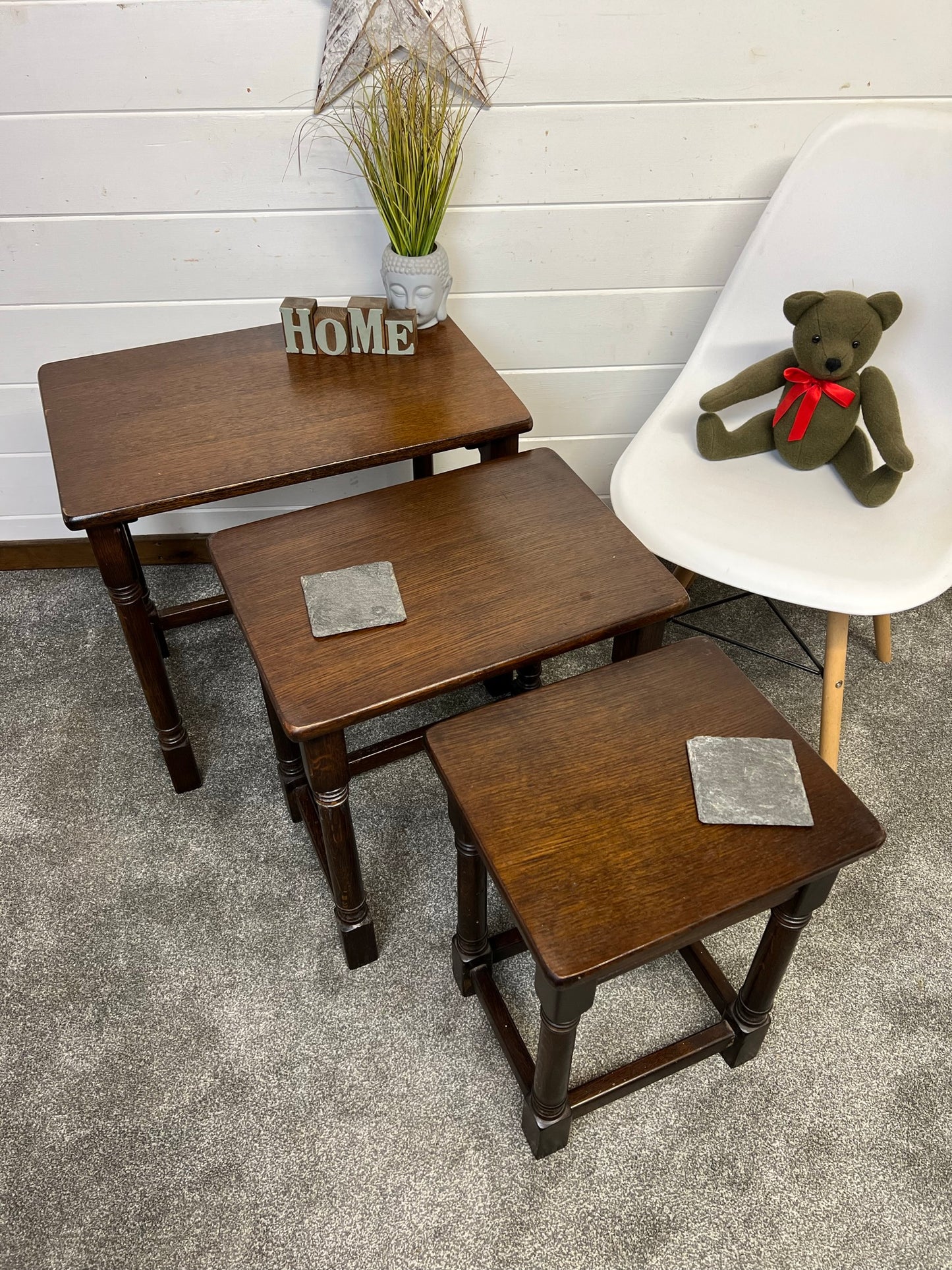 Vintage Oak Nesting Tables Set of 3 Coffee Table Home Side Nest Table Farmhouse Rustic Decor