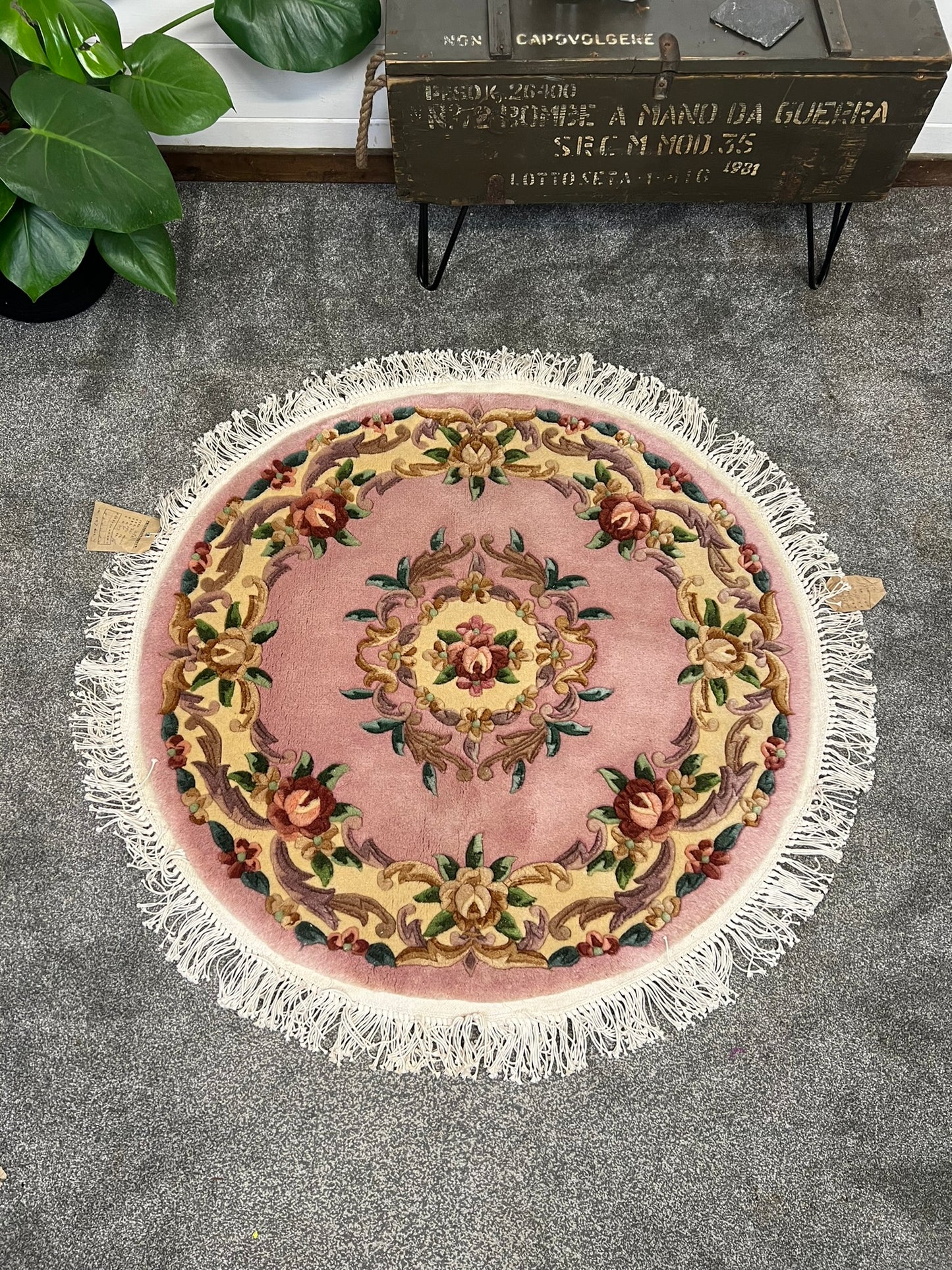 Vintage Handmade Chinese Wool Rug Circle 100cm Vintage Country Home Boho Decor