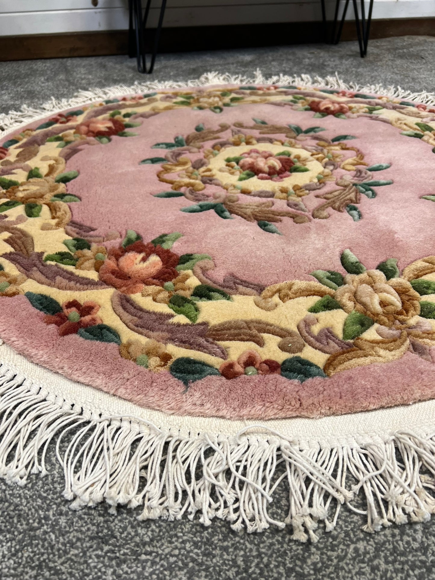 Vintage Handmade Chinese Wool Rug Circle 100cm Vintage Country Home Boho Decor