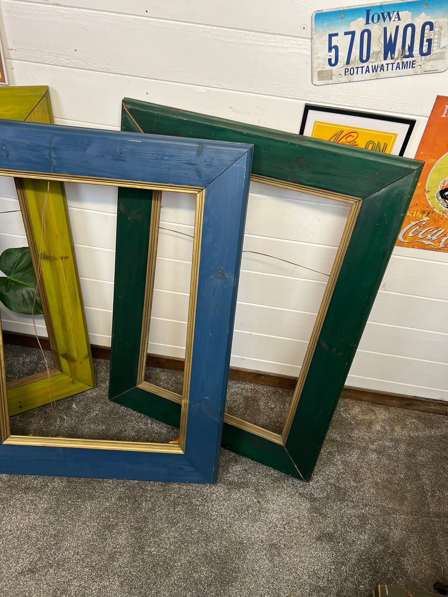 3x Large Vintage Wooden Picture Frames 77x51cm Vintage Retro Deco Colours