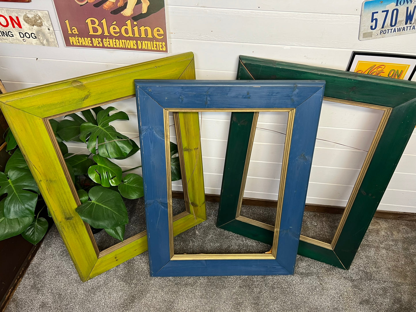 3x Large Vintage Wooden Picture Frames 77x51cm Vintage Retro Deco Colours
