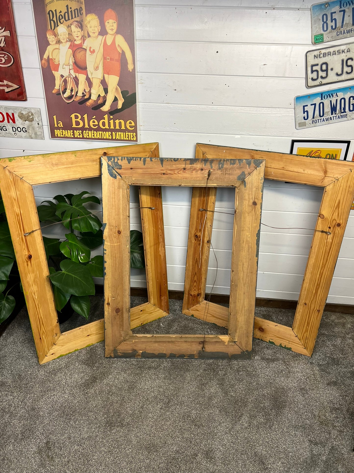 3x Large Vintage Wooden Picture Frames 77x51cm Vintage Retro Deco Colours