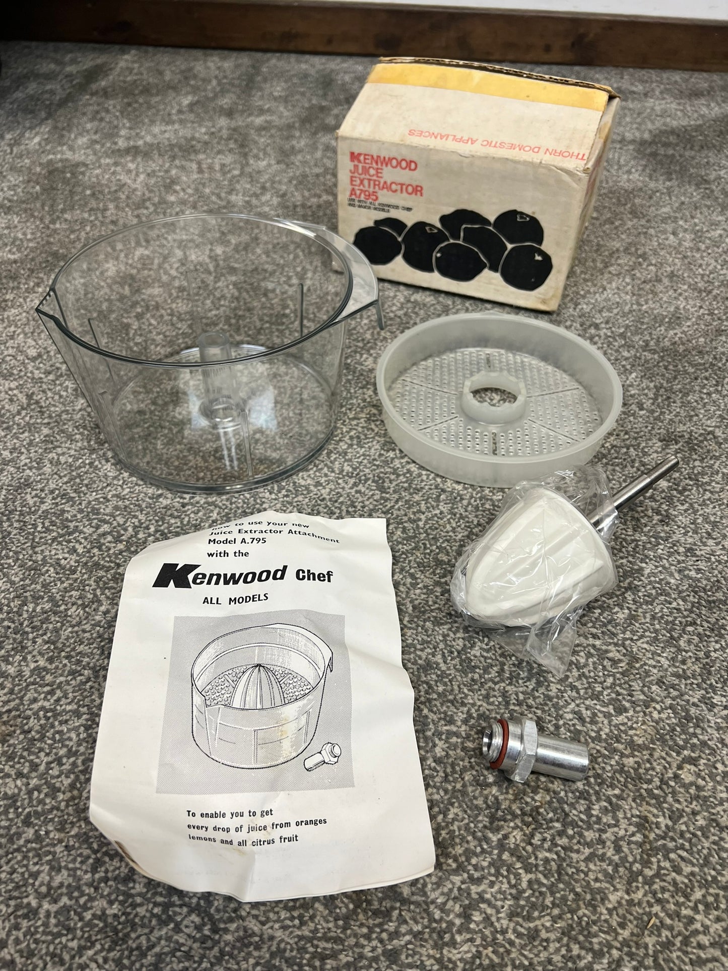 Vintage Kenwood Chef Juice Extractor Attachment A795 Complete & Unused in Box Retro 50's