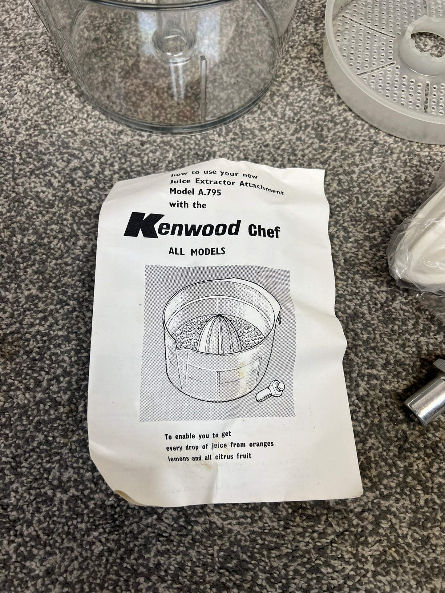 Vintage Kenwood Chef Juice Extractor Attachment A795 Complete & Unused in Box Retro 50's