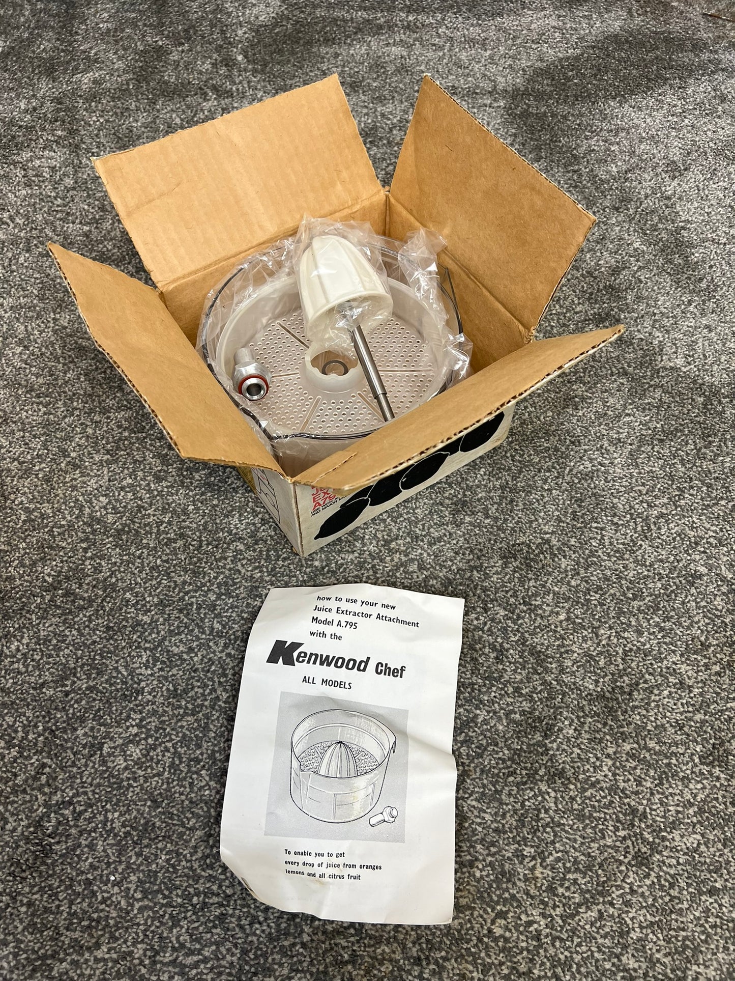 Vintage Kenwood Chef Juice Extractor Attachment A795 Complete & Unused in Box Retro 50's