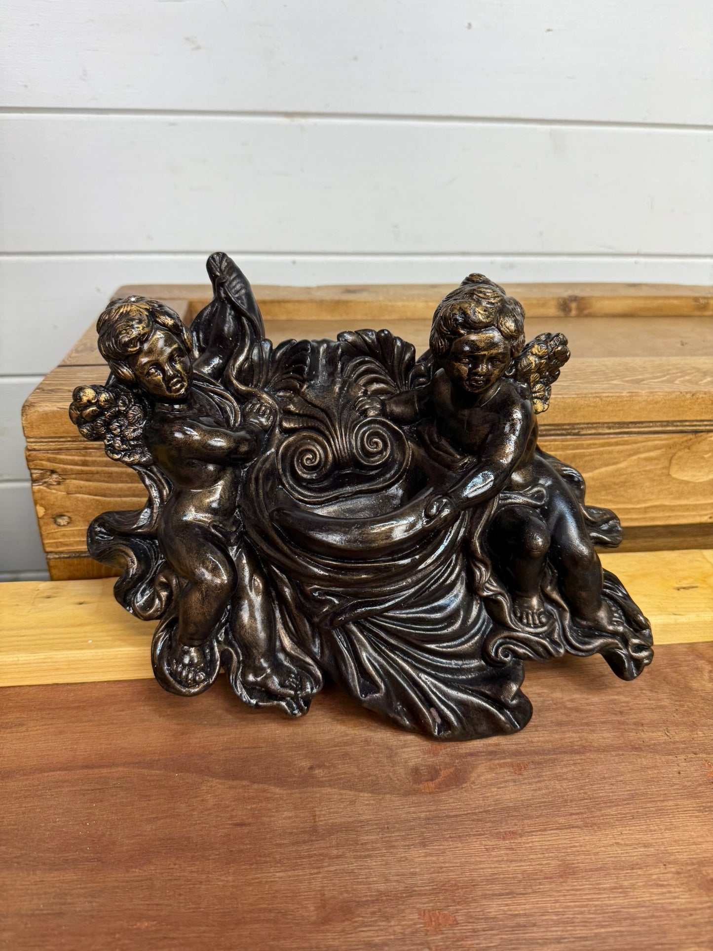 Vintage Cherub Wall Plaque Holy Water Font Sculpture