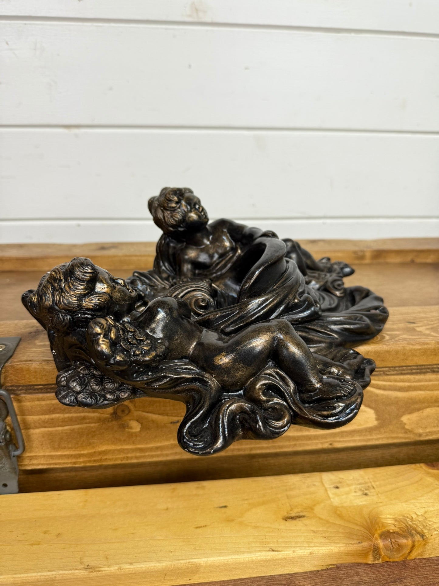 Vintage Cherub Wall Plaque Holy Water Font Sculpture
