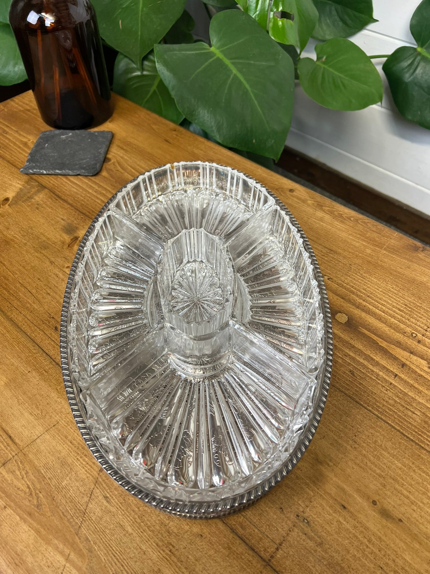 Vintage Viners Of Sheffield Silver Plated Oval Tray With Crystal Glass Serving Dishes