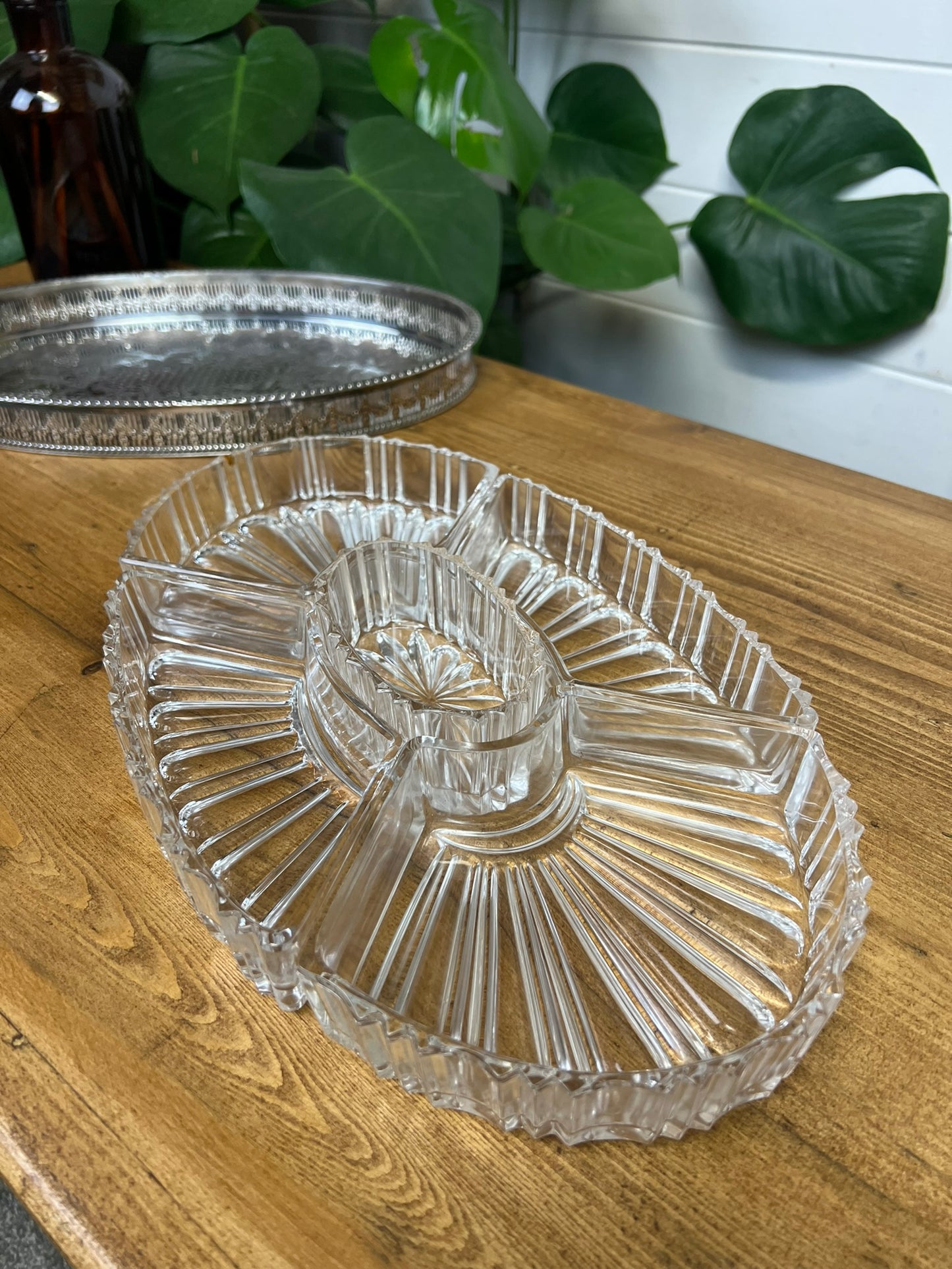 Vintage Viners Of Sheffield Silver Plated Oval Tray With Crystal Glass Serving Dishes