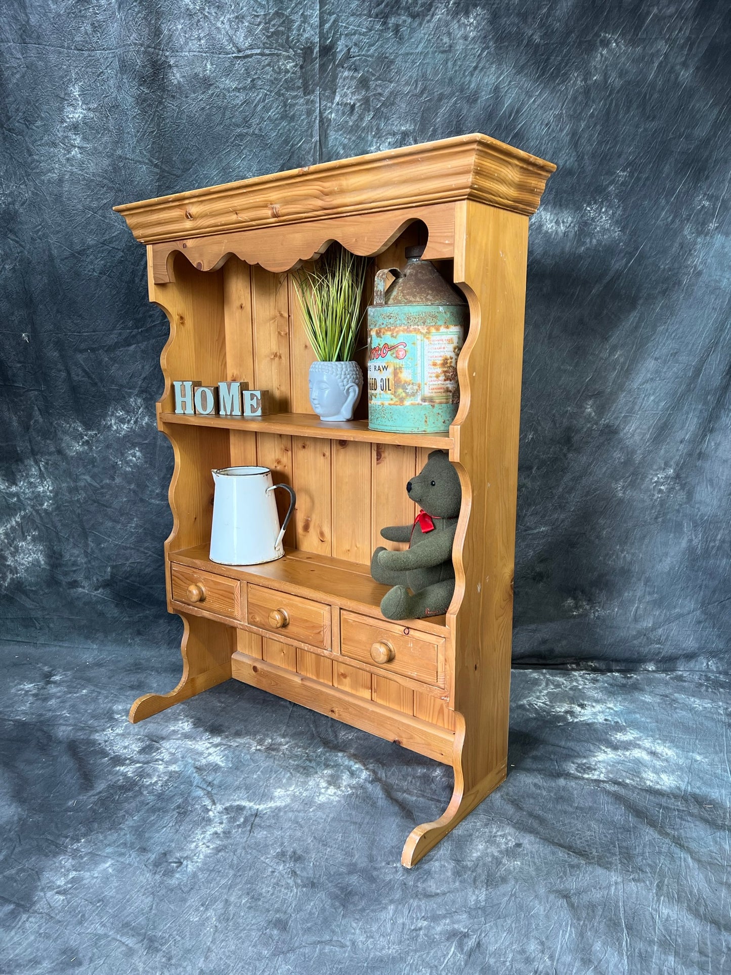 Wooden Farmhouse Dresser Top Shelf & Drawers Rustic Country Kitchen Shelves