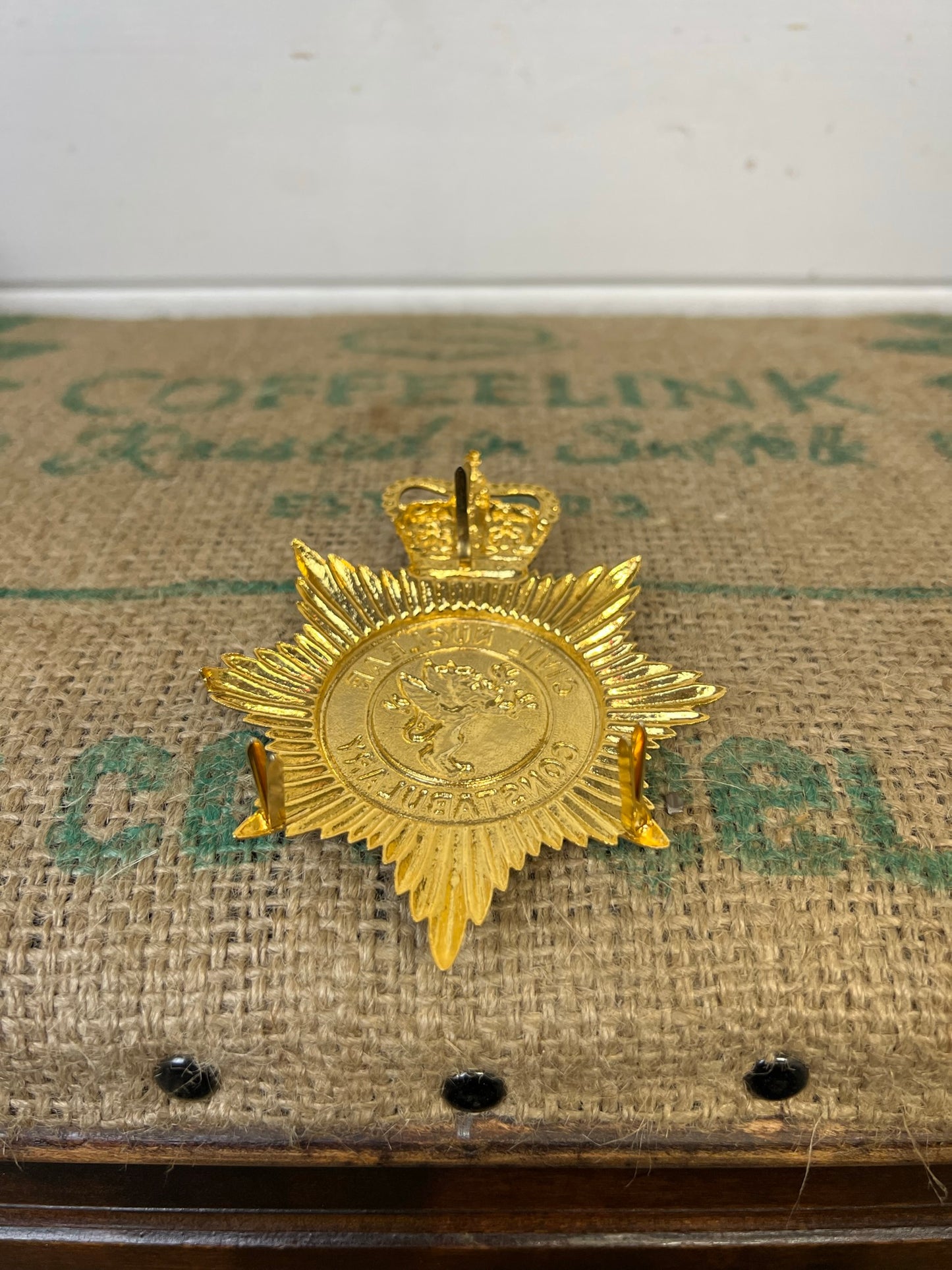Civil Nuclear Constabulary Obsolete Enamel Bobby Helmet Badge Plate Queens Crown
