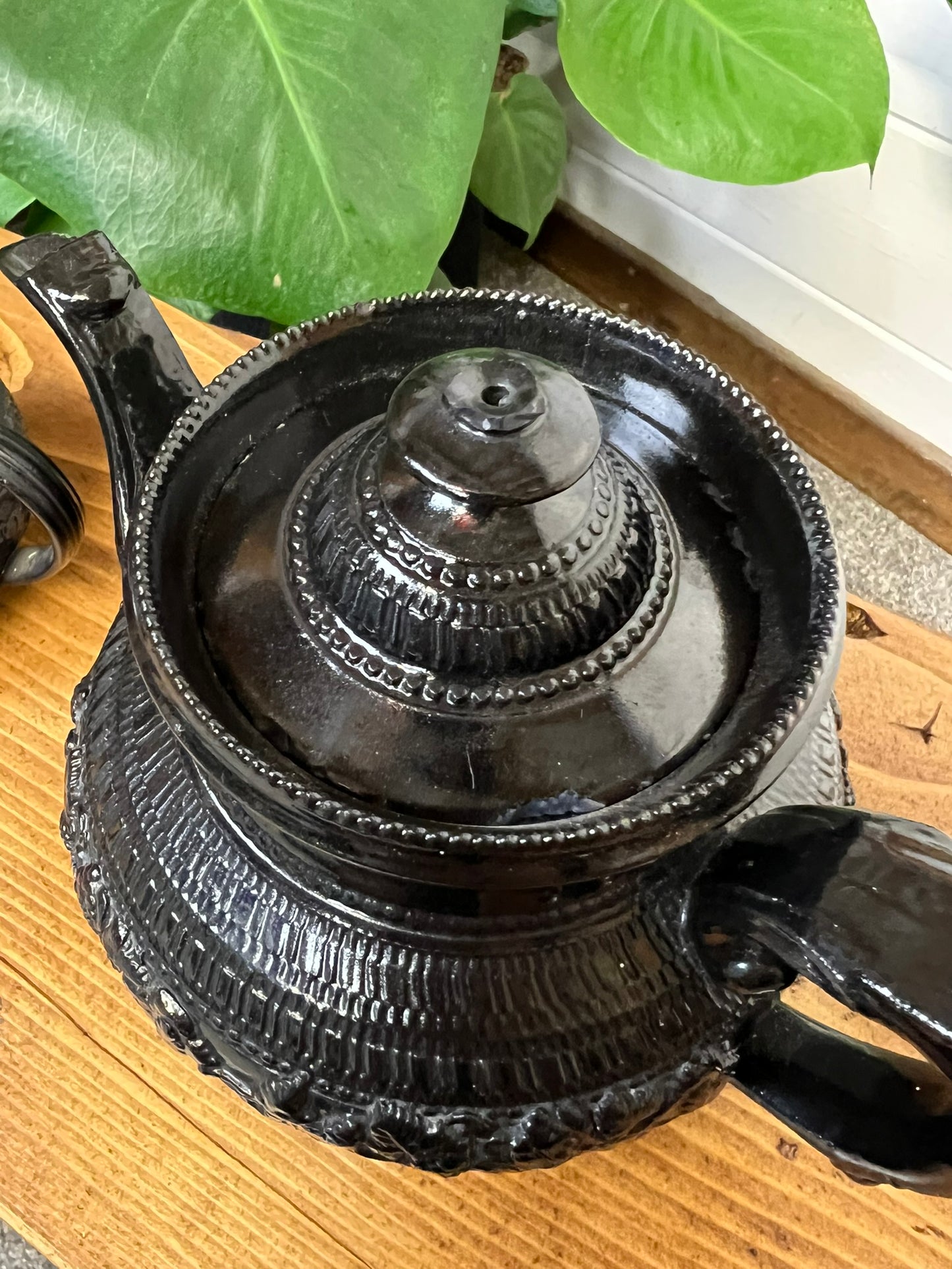 2x Vintage Black Basalt China Teapot 19th Century Gothic Alt Home Decor