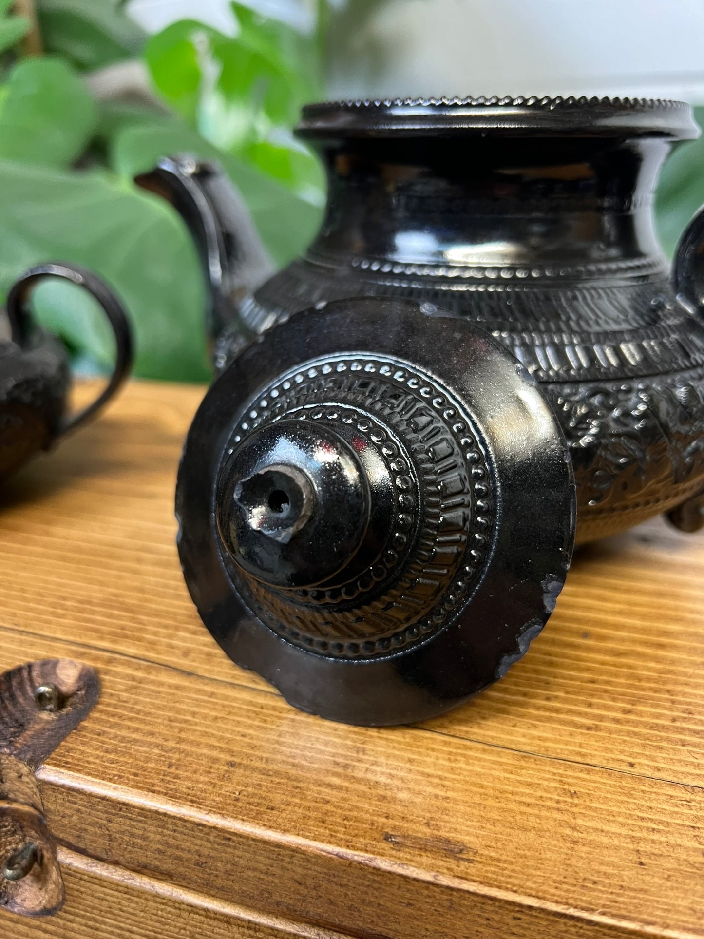 2x Vintage Black Basalt China Teapot 19th Century Gothic Alt Home Decor