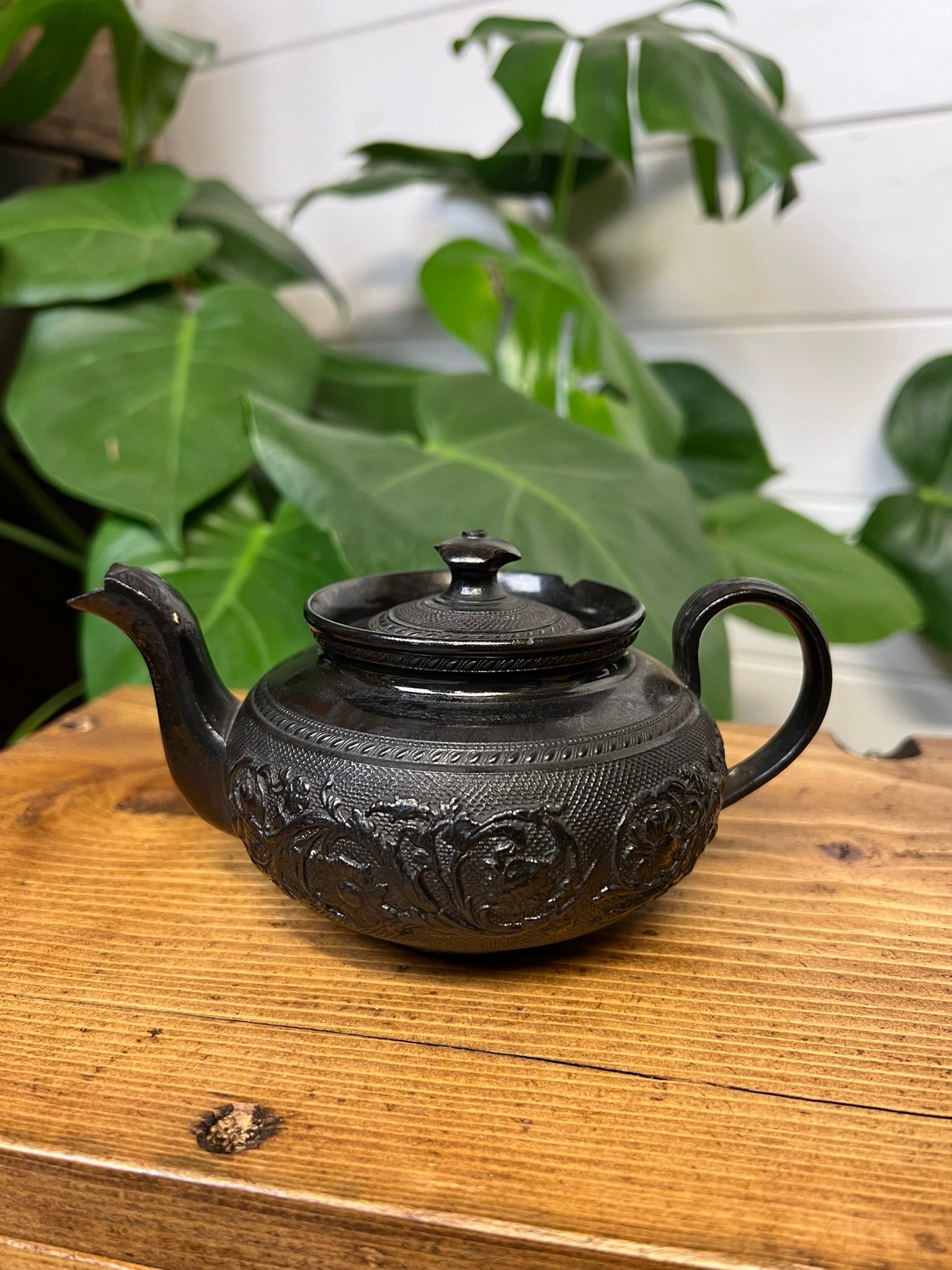 2x Vintage Black Basalt China Teapot 19th Century Gothic Alt Home Decor