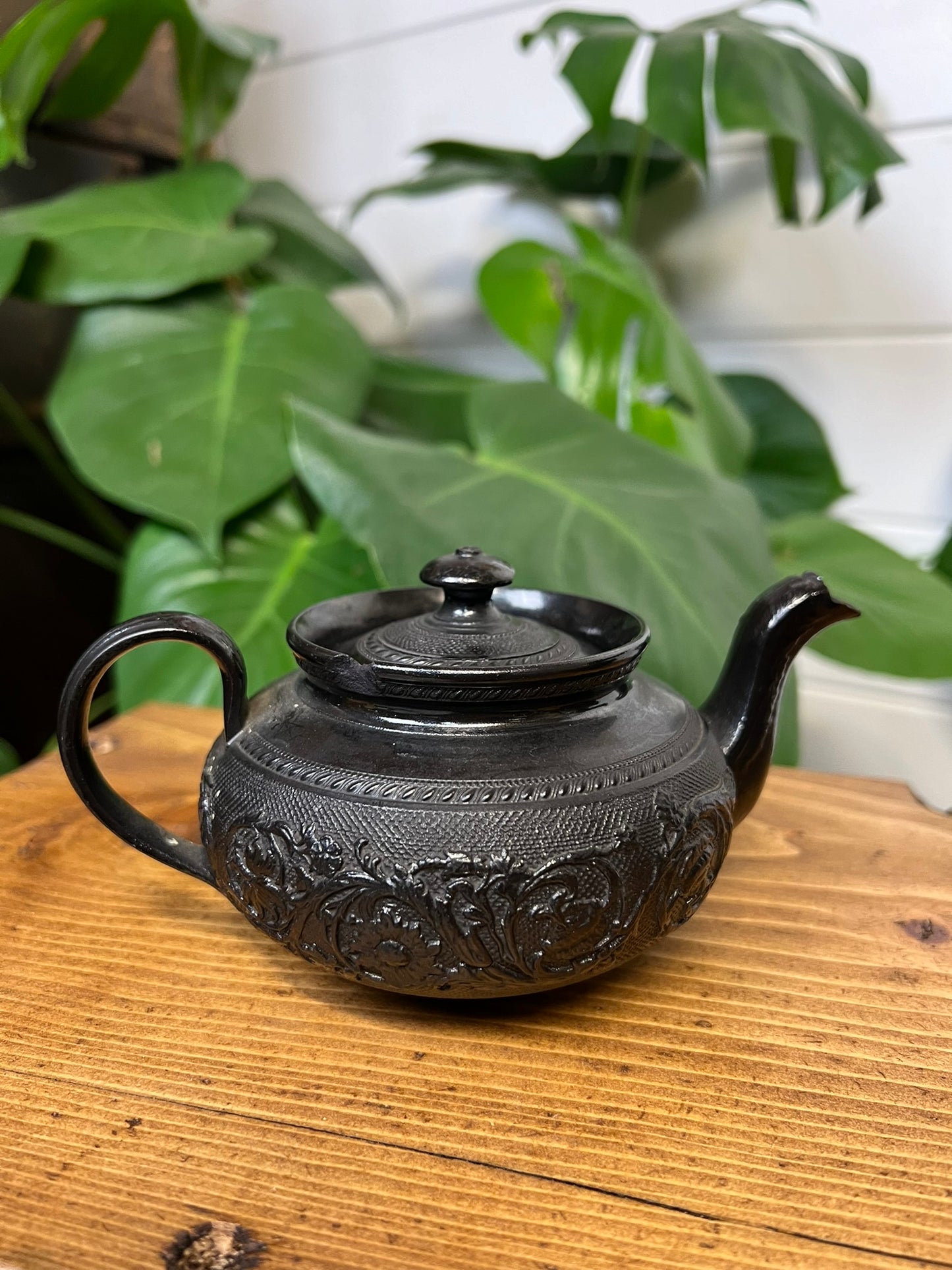 2x Vintage Black Basalt China Teapot 19th Century Gothic Alt Home Decor
