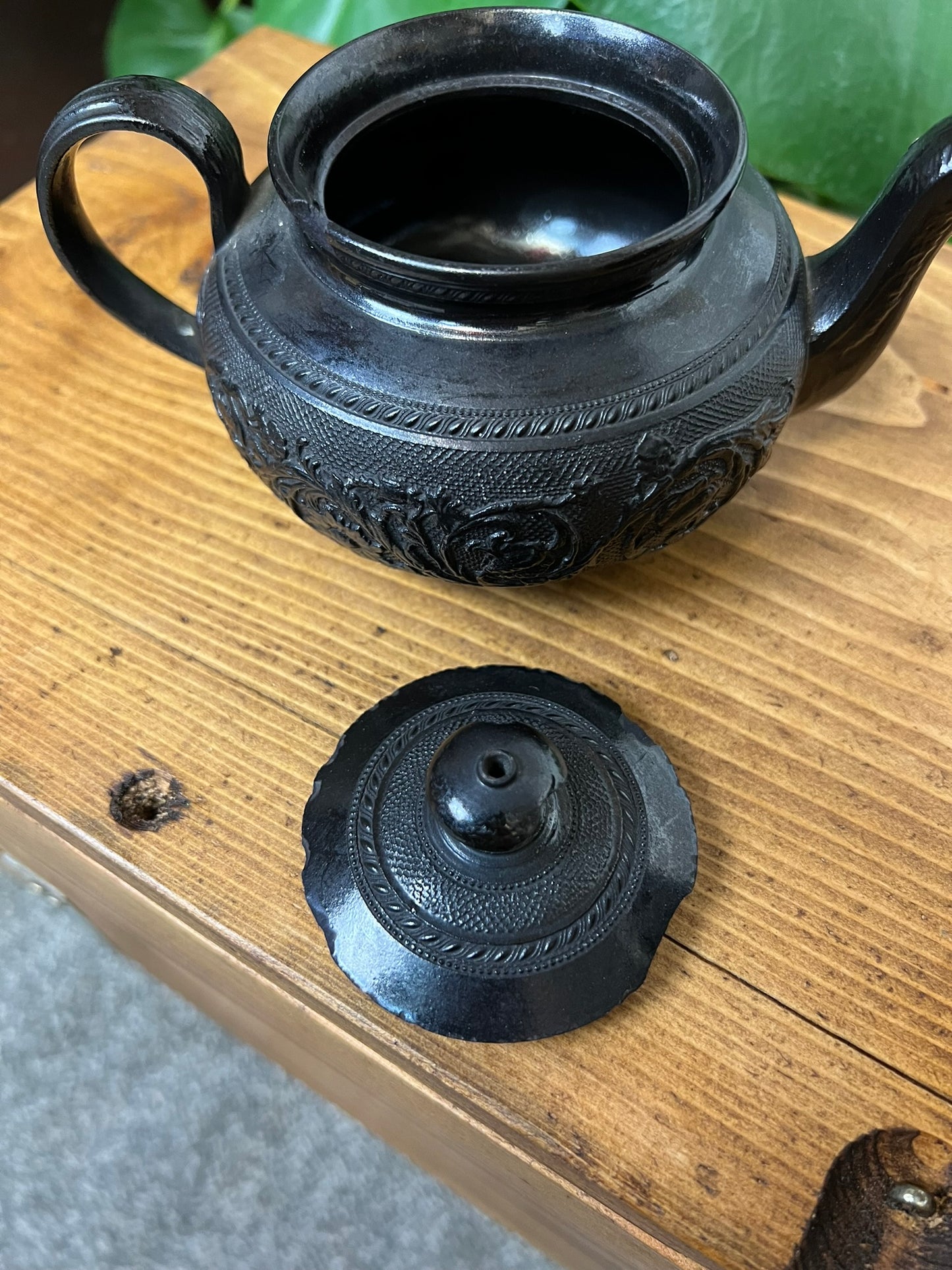 2x Vintage Black Basalt China Teapot 19th Century Gothic Alt Home Decor