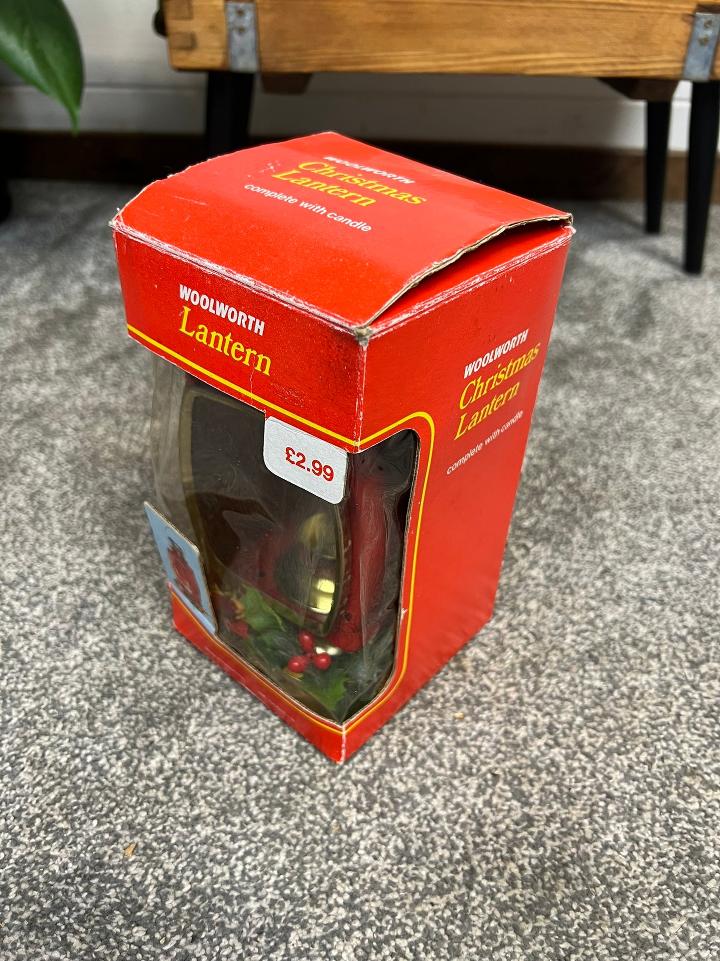 Vintage Red Tin Candle Lantern In Box Made in Hong Kong 50's 60's Christmas Deco