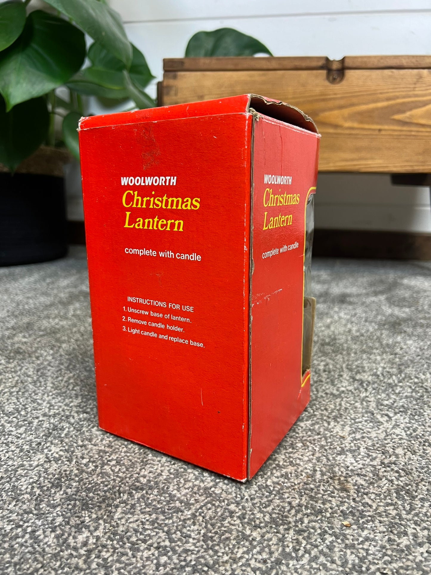 Vintage Red Tin Candle Lantern In Box Made in Hong Kong 50's 60's Christmas Deco