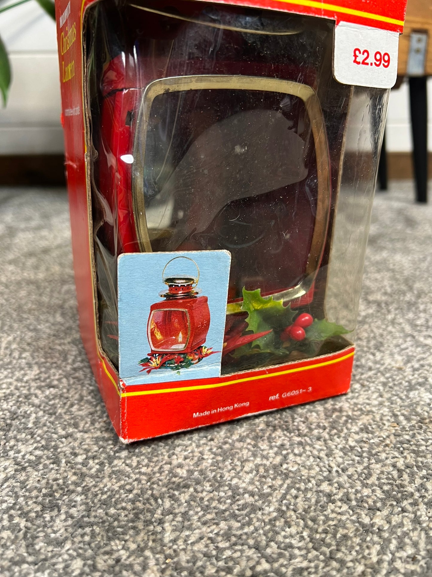 Vintage Red Tin Candle Lantern In Box Made in Hong Kong 50's 60's Christmas Deco
