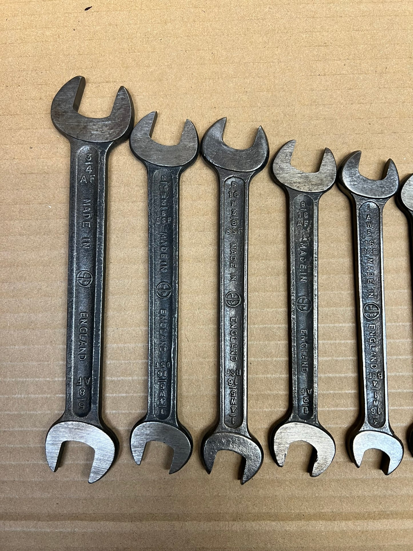 7x Vintage Superslim Spanners Job Lot Imperial Whitworth BSF AF