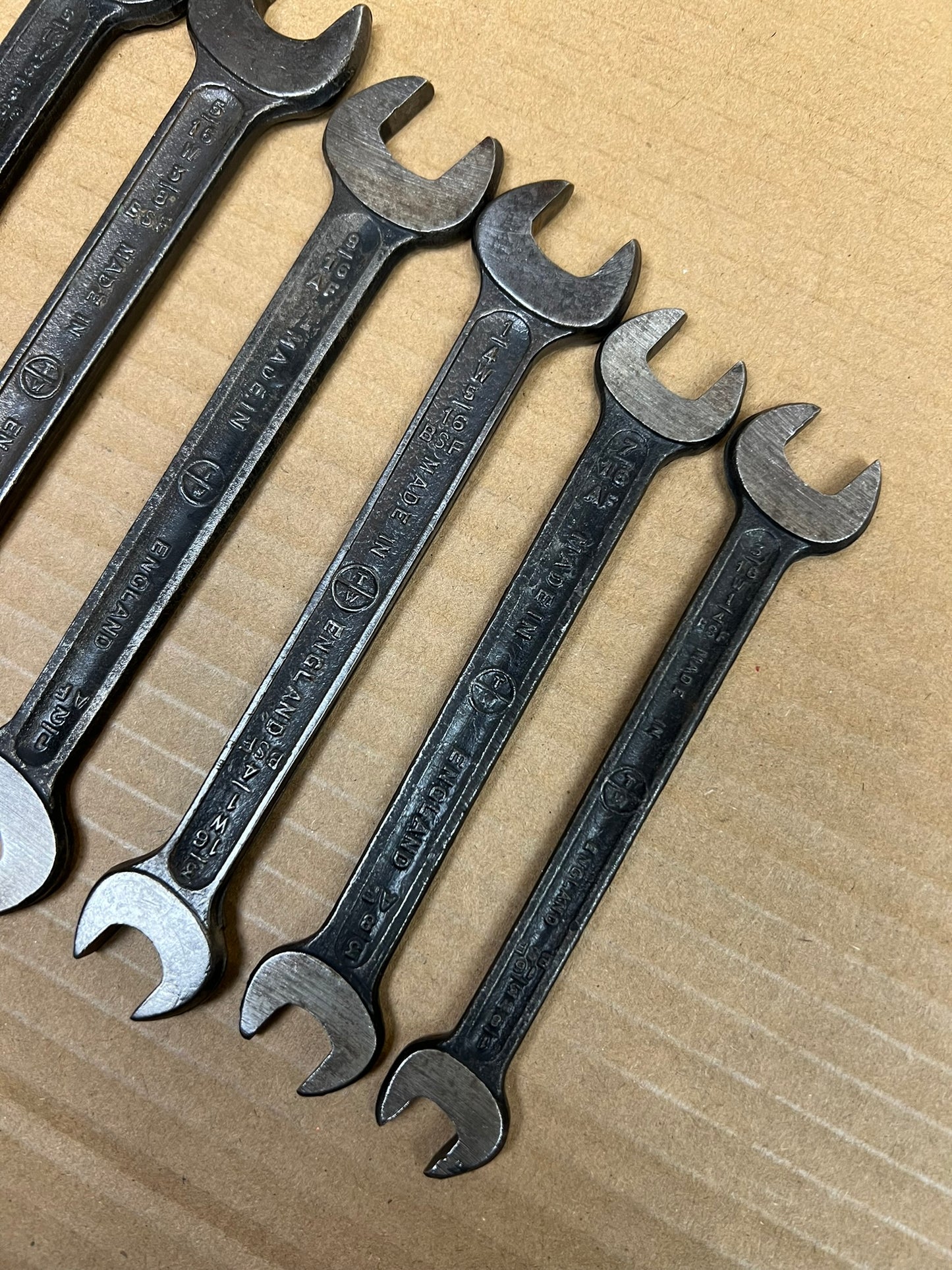 7x Vintage Superslim Spanners Job Lot Imperial Whitworth BSF AF