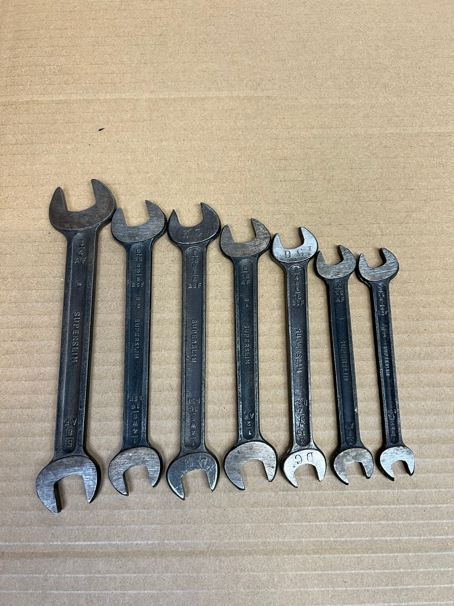 7x Vintage Superslim Spanners Job Lot Imperial Whitworth BSF AF