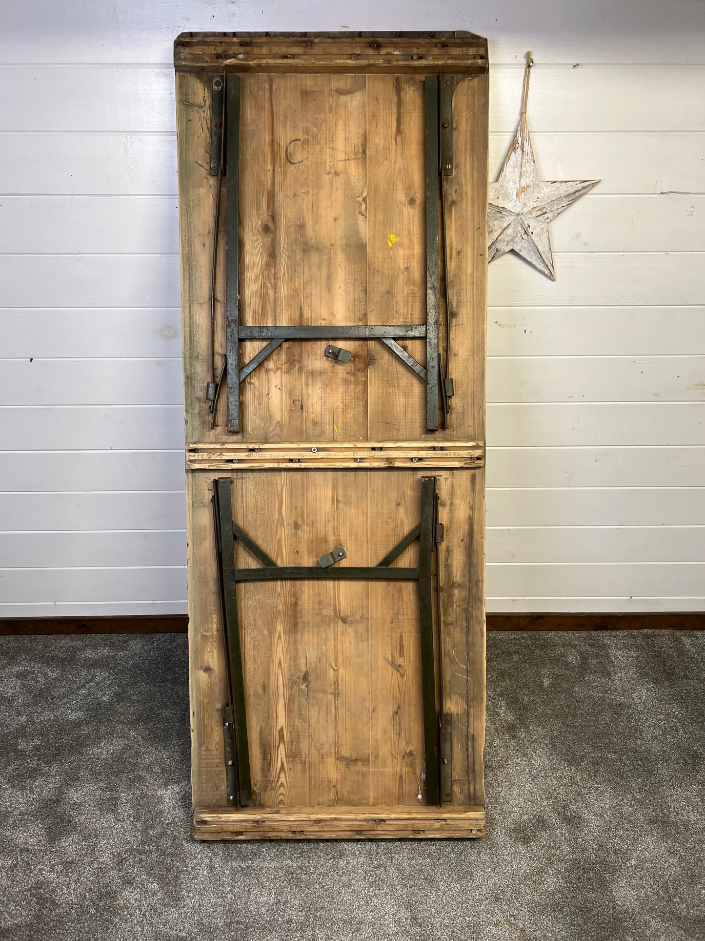 Vintage Wooden Folding Trestle Table Rustic Industrial Farmhouse Dining Garden Catering Market Stall