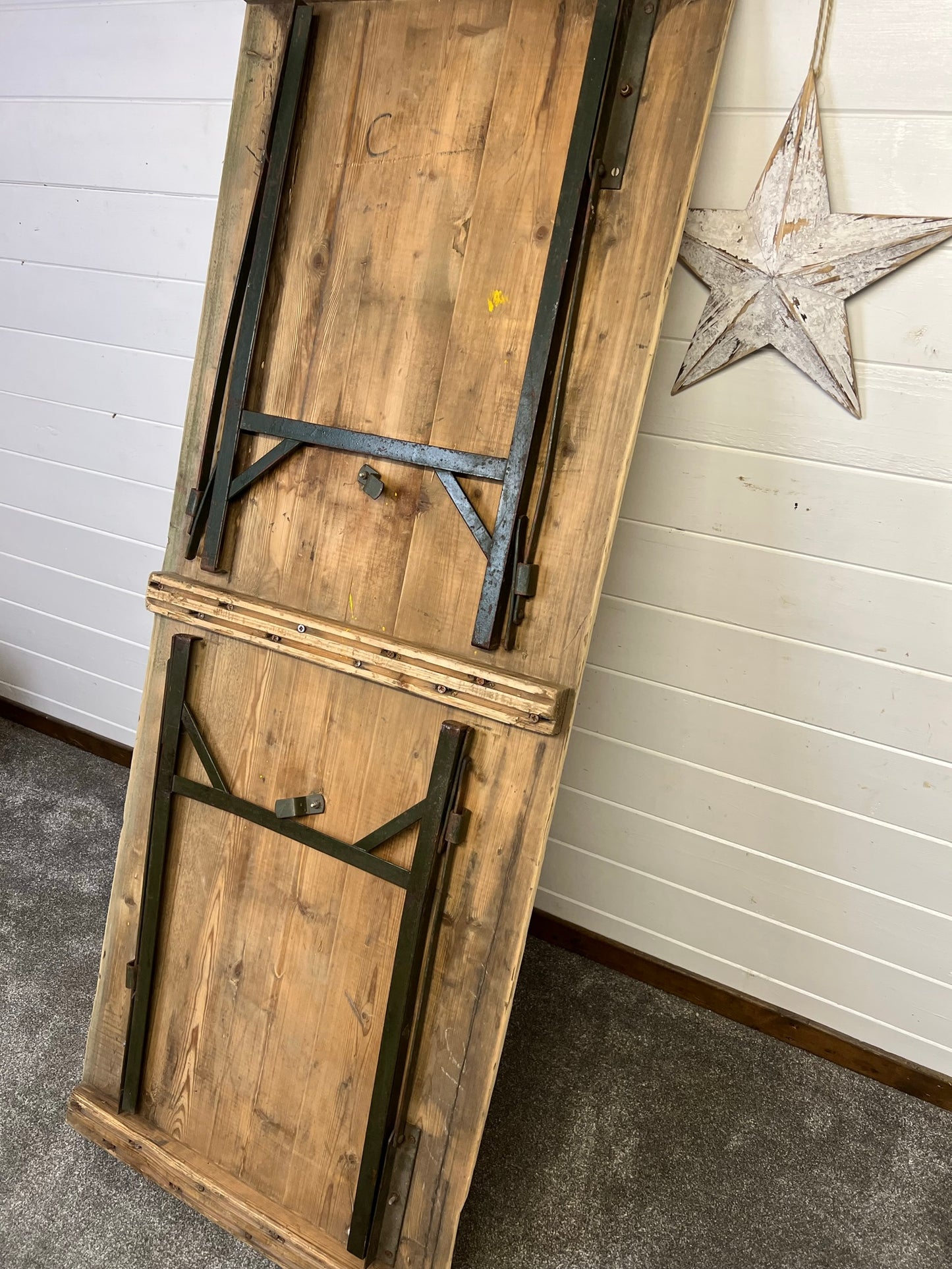 Vintage Wooden Folding Trestle Table Rustic Industrial Farmhouse Dining Garden Catering Market Stall