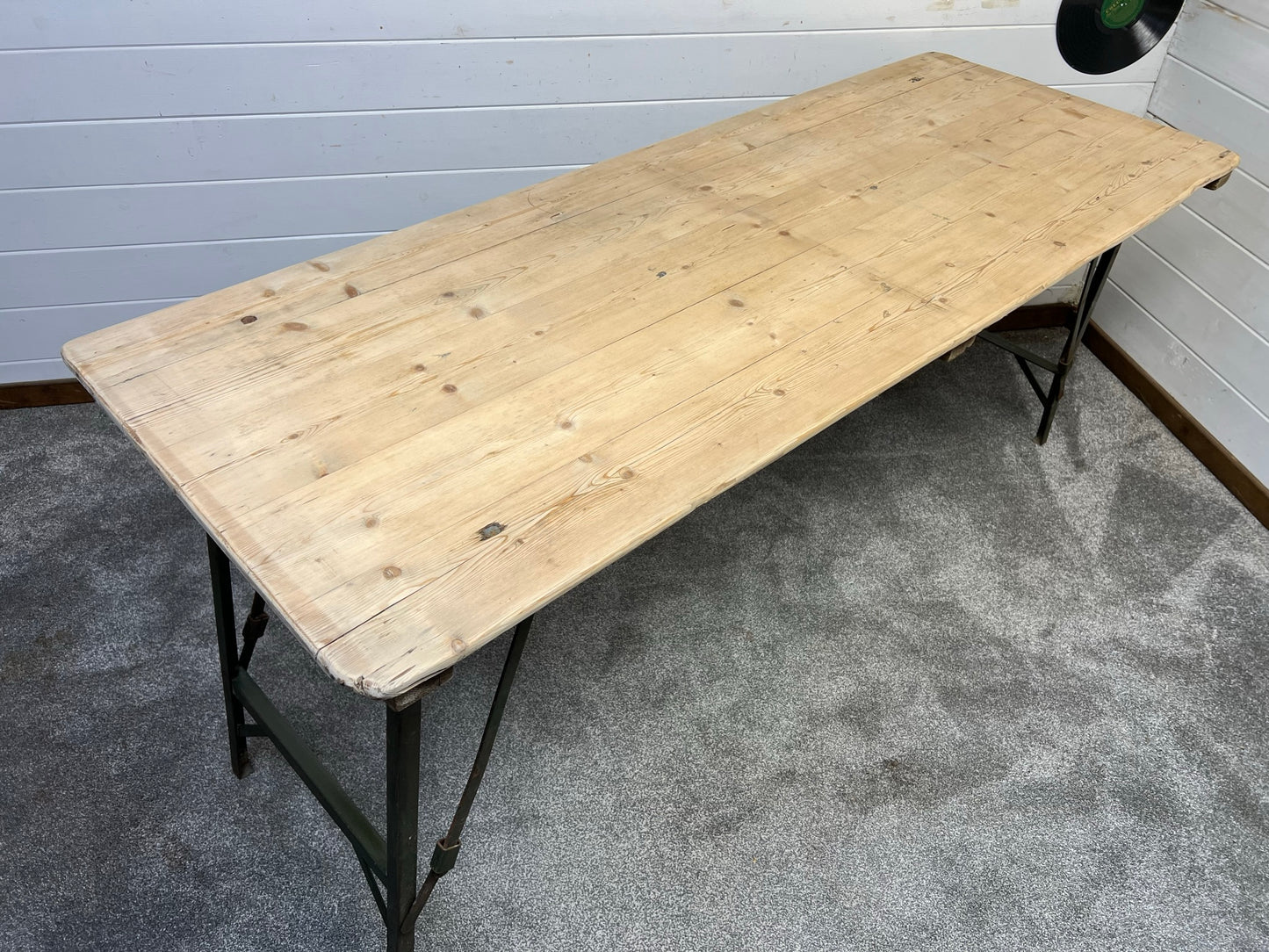 Vintage Wooden Folding Trestle Table Rustic Industrial Farmhouse Dining Garden Catering Market Stall