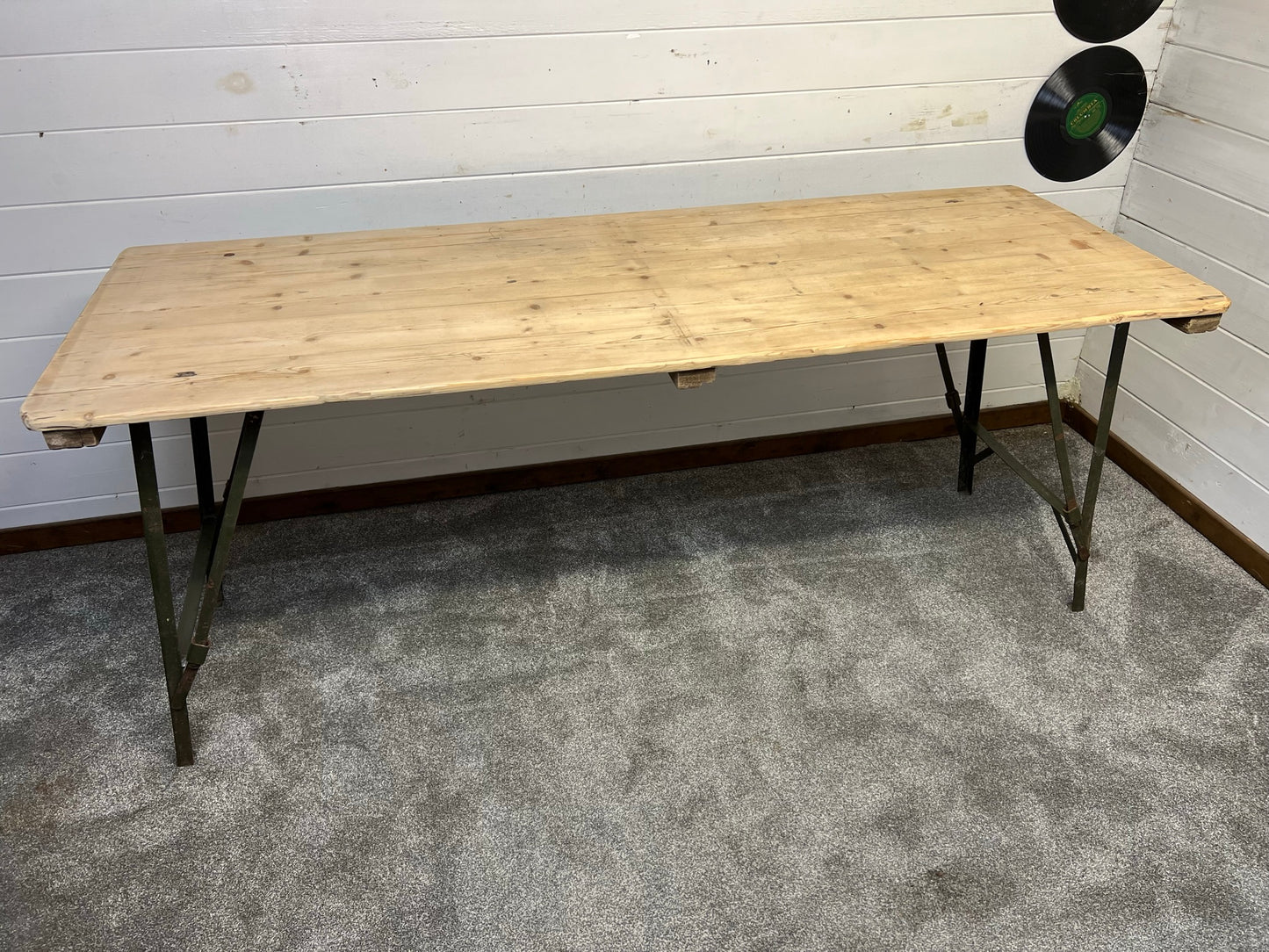Vintage Wooden Folding Trestle Table Rustic Industrial Farmhouse Dining Garden Catering Market Stall