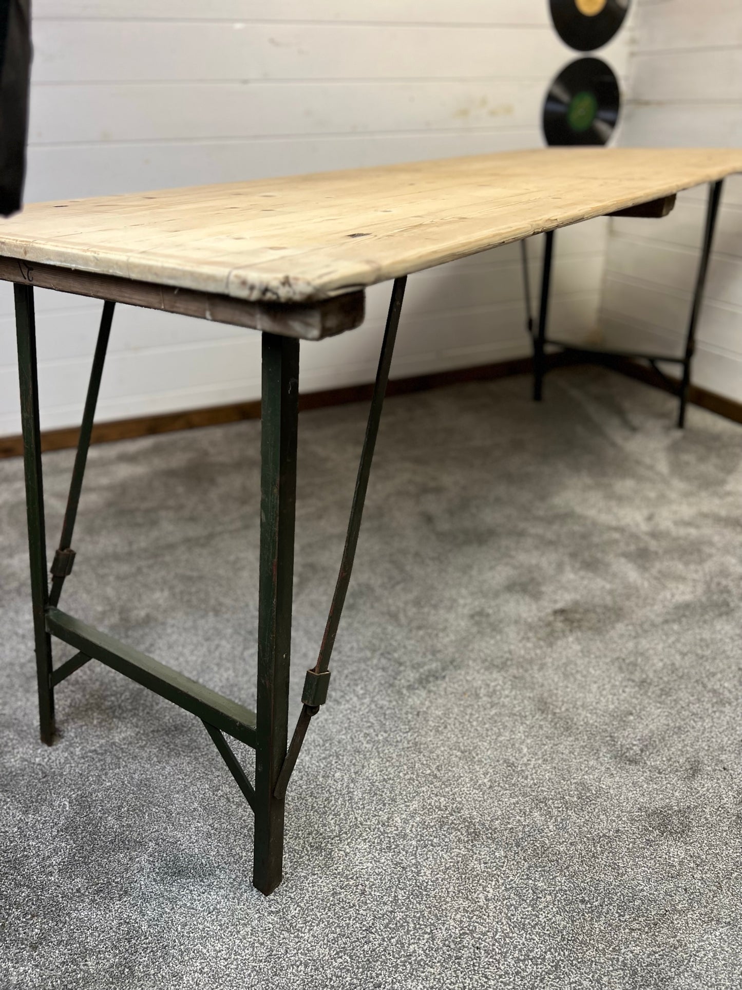 Vintage Wooden Folding Trestle Table Rustic Industrial Farmhouse Dining Garden Catering Market Stall