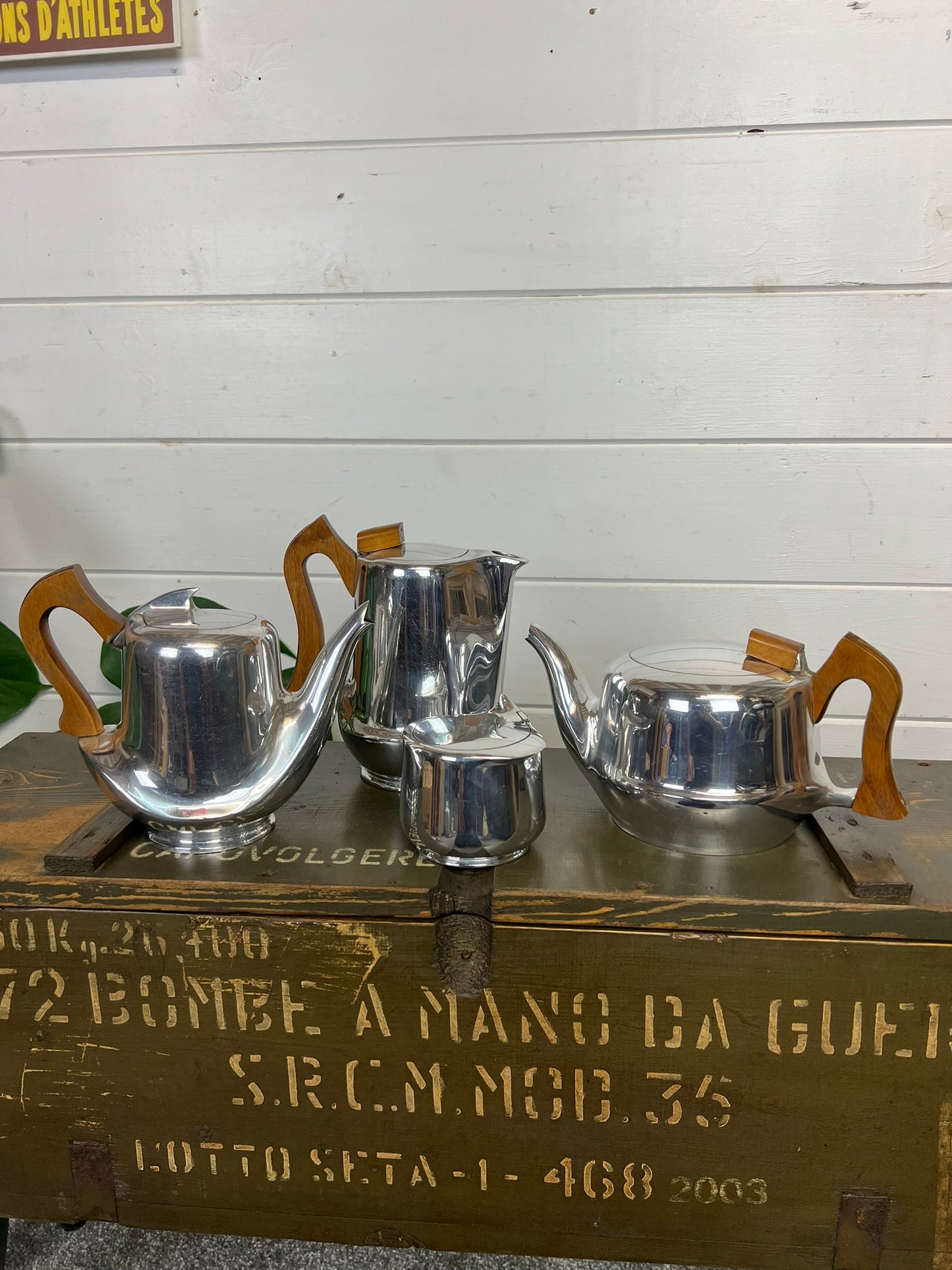 Vintage Picquot Ware Mid Century 4 Piece Stainless Steel Tea Service