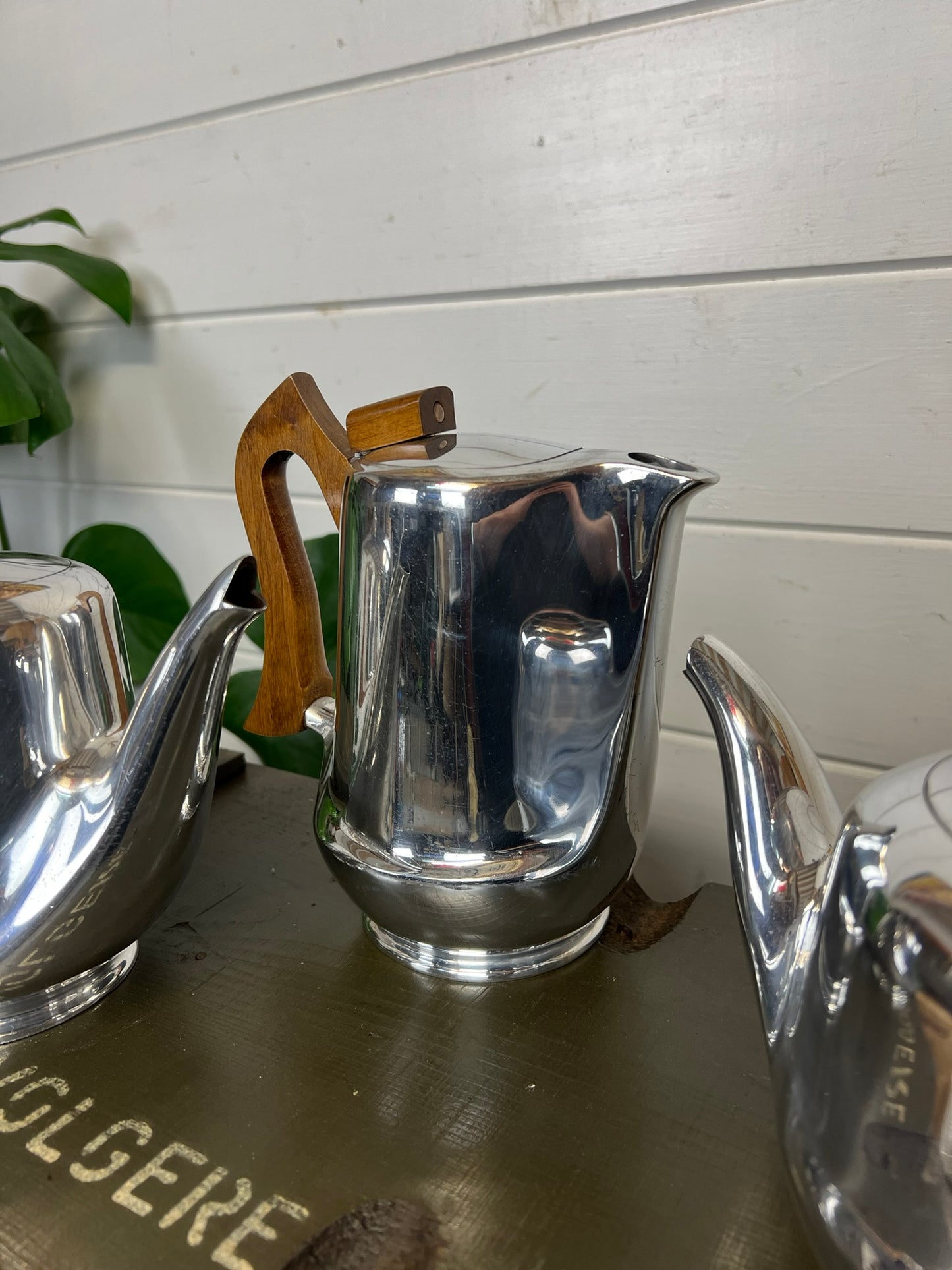 Vintage Picquot Ware Mid Century 4 Piece Stainless Steel Tea Service